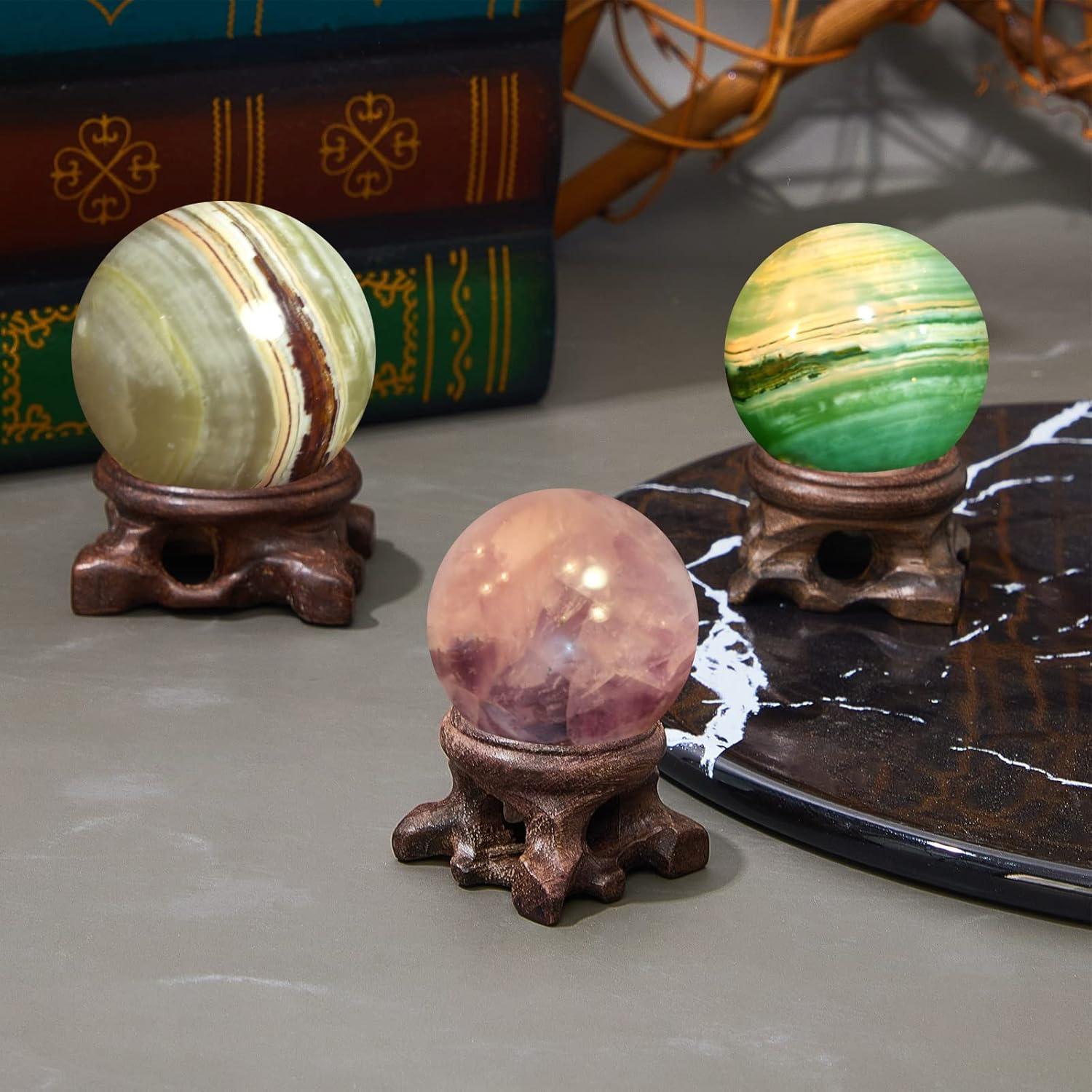 Soportes de Madera para Esferas de Cristal Taiyin - 9 Piezas, 3 Tamaños