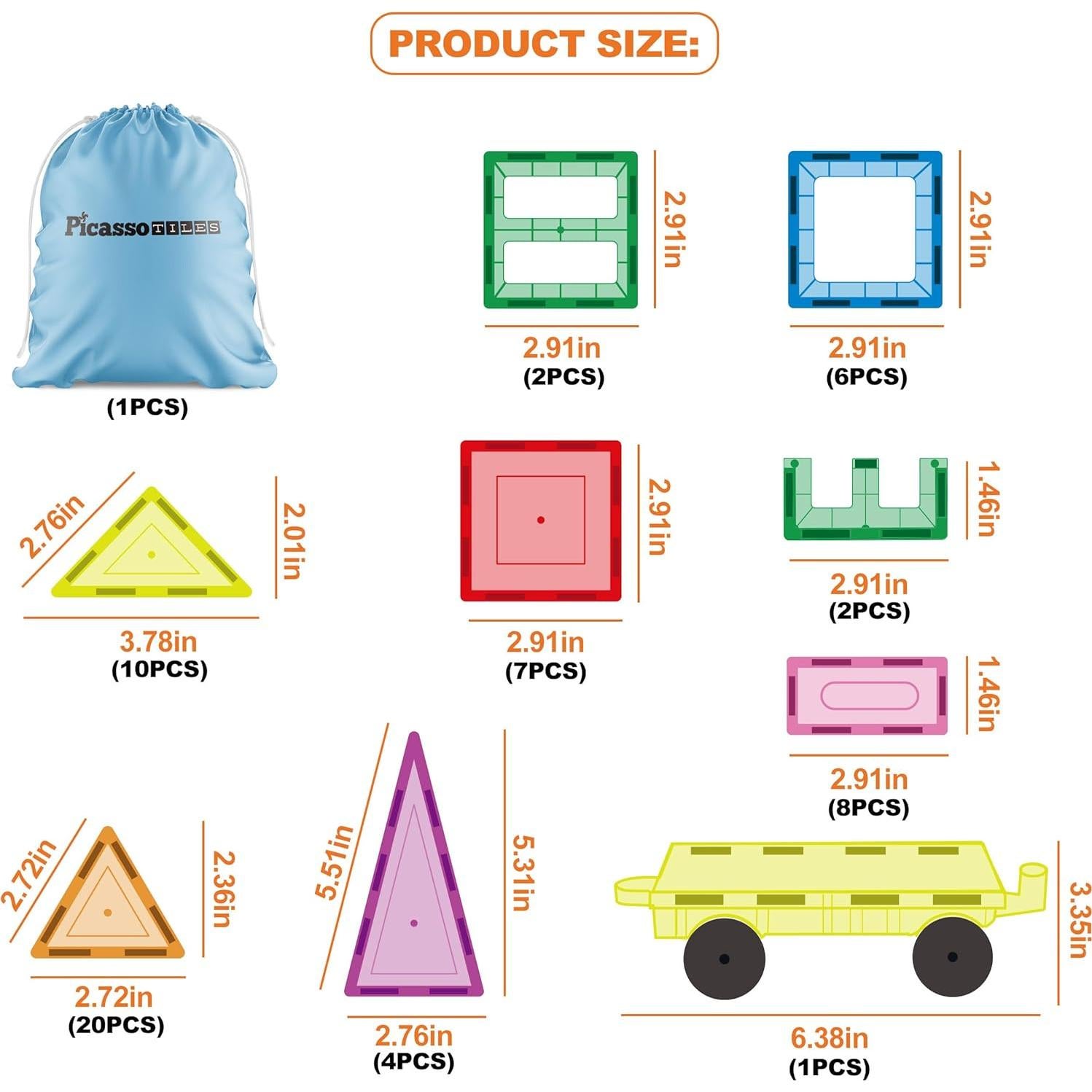 Bloques de Construcción Magnéticos PicassoTiles PC61 - 61 Piezas