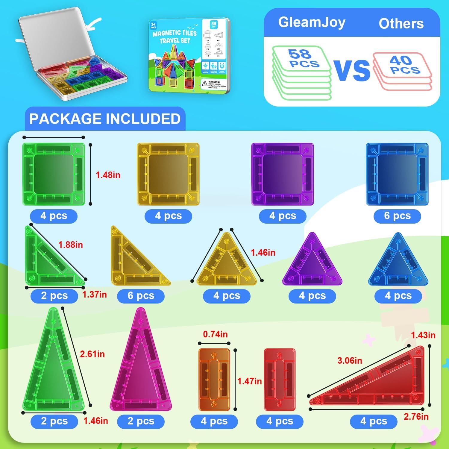 Mini Azulejos Magnéticos Gleamjoy 58PCS Juguetes Educativos 3+