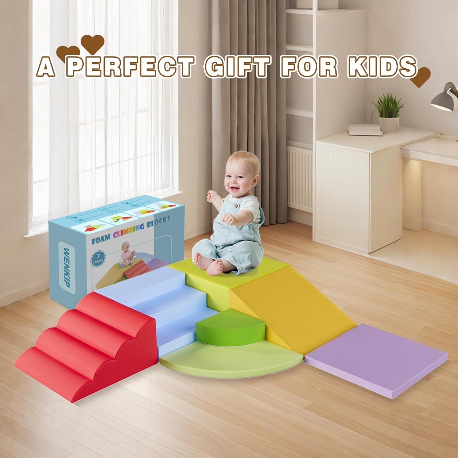 Bloques de Escalada de Espuma WENKIP 7 Piezas para Niños 1-5 Años