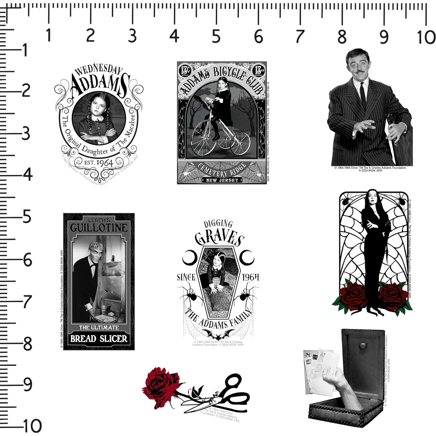 Paquete de 50 Stickers Deluxe Familia Addams - Vinilo Premium