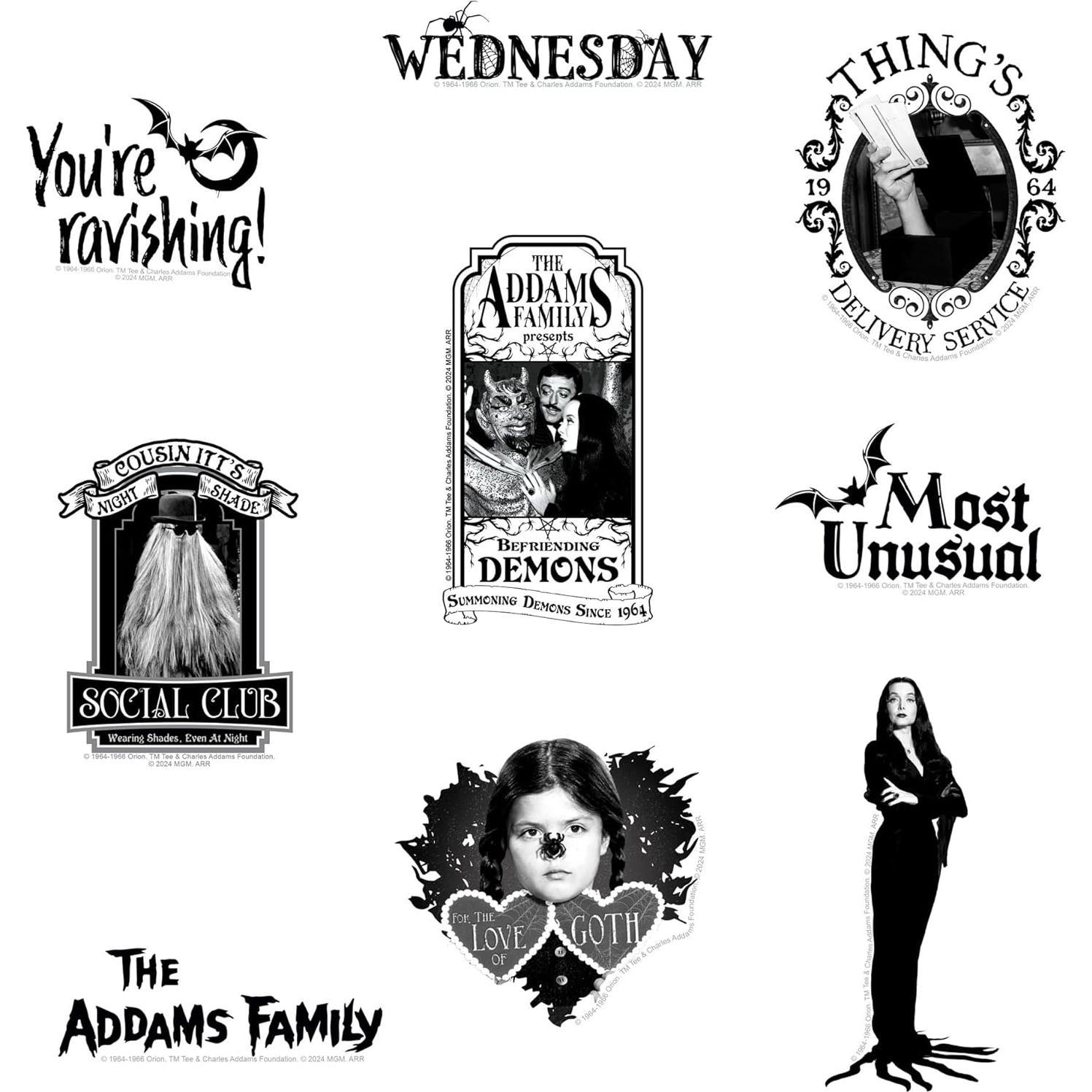 Paquete de 50 Stickers Deluxe Familia Addams - Vinilo Premium