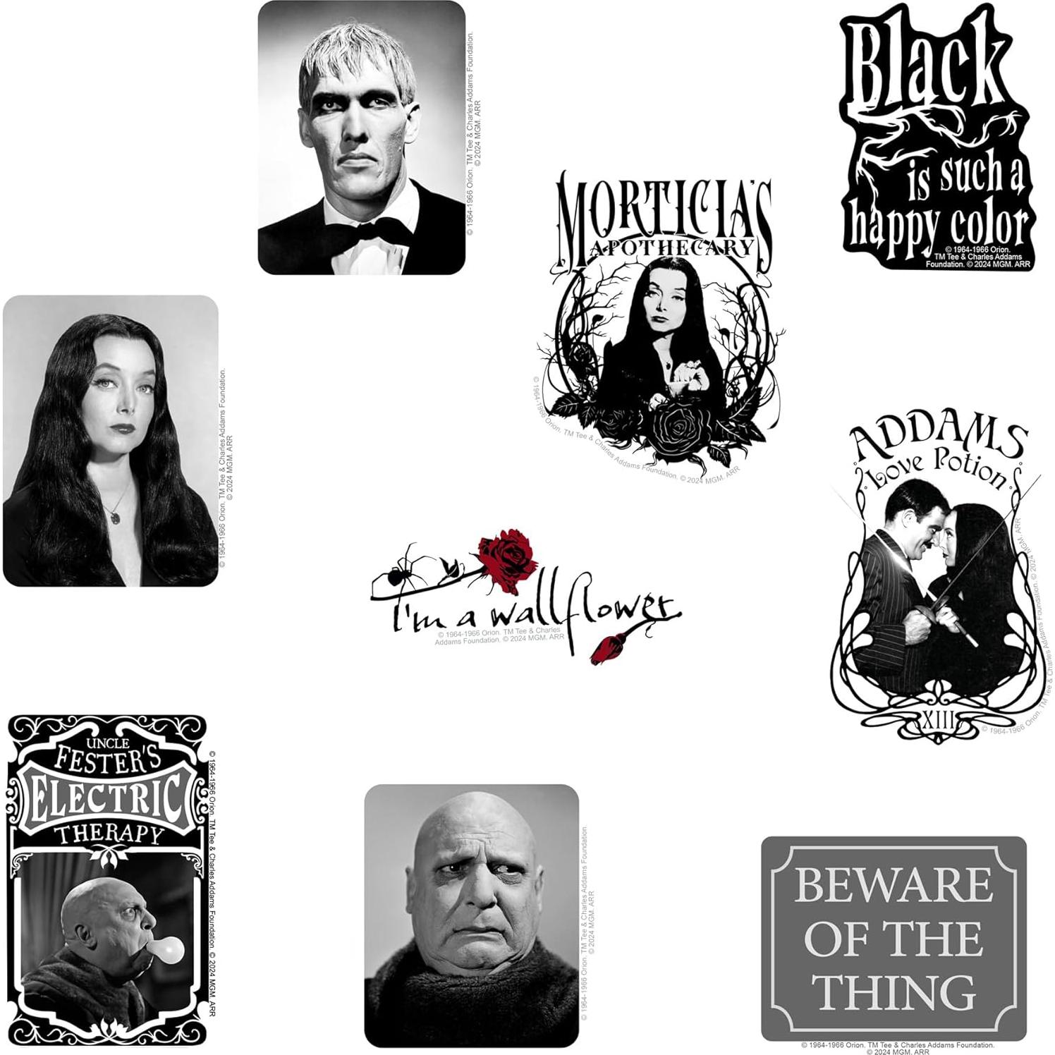 Paquete de 50 Stickers Deluxe Familia Addams - Vinilo Premium