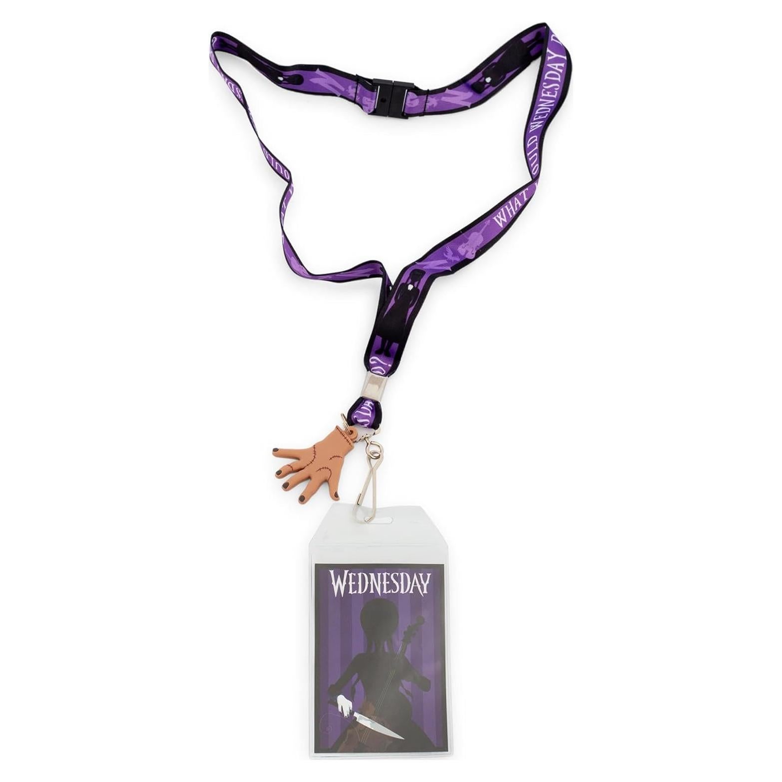 Lanyard Miércoles Addams con Portatarjetas y Charm de Thing