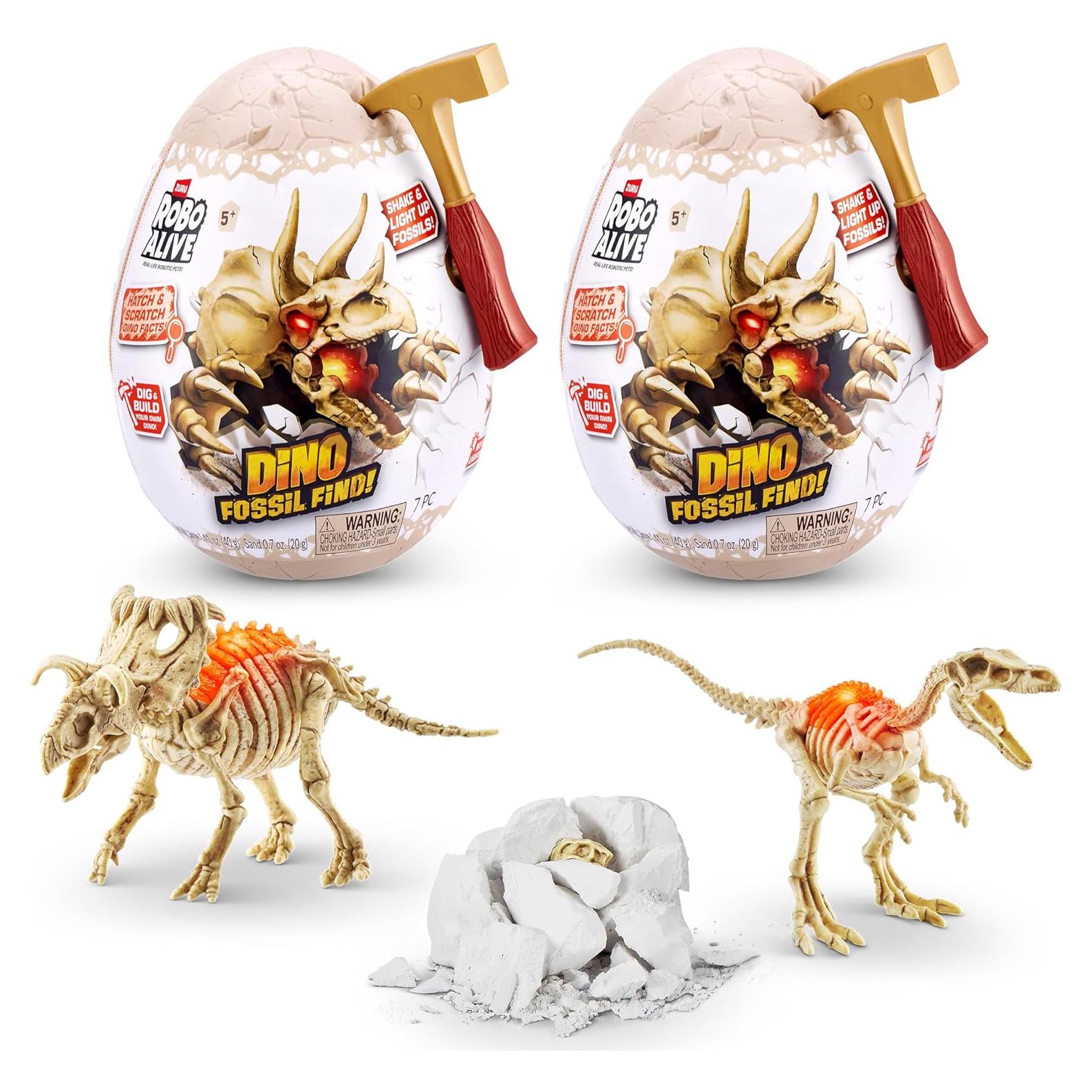 Robo Alive Mini Dino Fossil Find ZURU 2 Pack Troodon Kosmoceratops