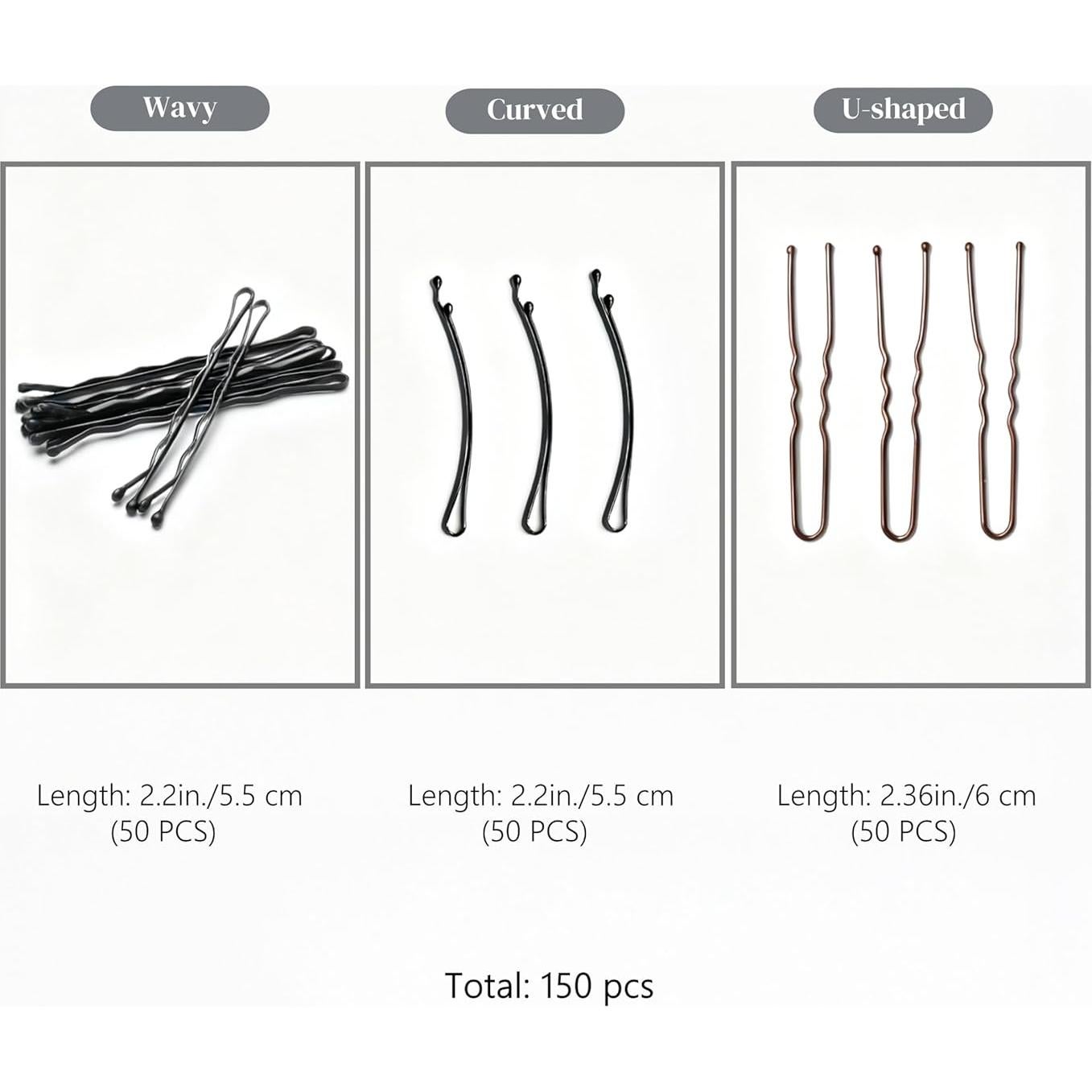 Set de 150 Pasadores de Pelo Profesionales JXELEC - 50 Ondulados, 50 Curvados y 50 en U