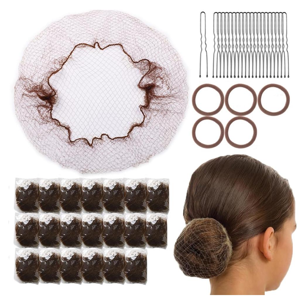 Set de Redes de Cabello Invisibles 30cm + 50 Horquillas U - Marrón