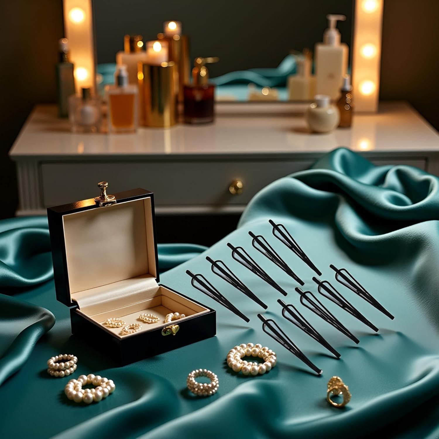 Set 12 Pinzas de Pelo Mini Bobby Negras Vintage Qintreesify