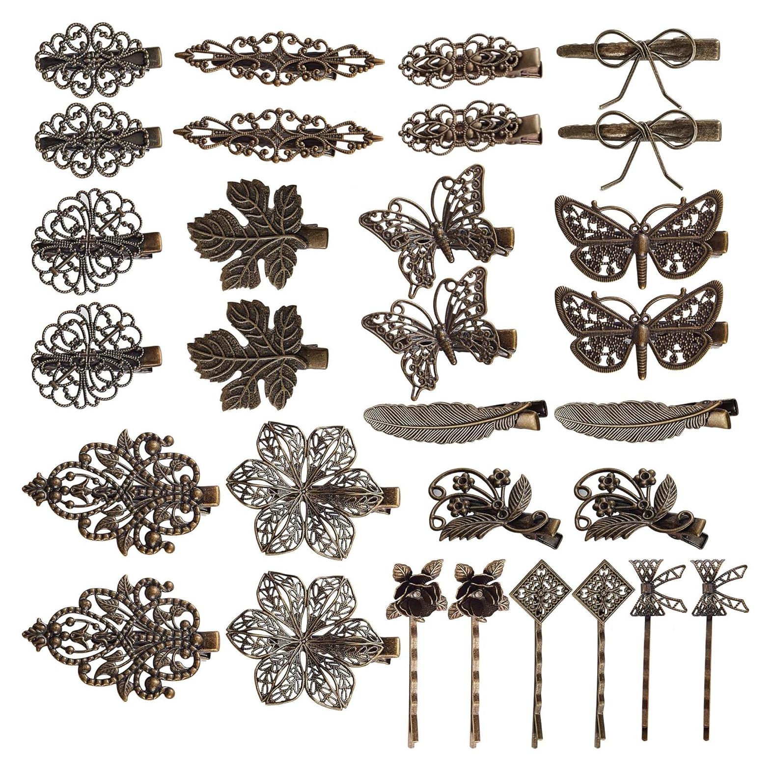 30 Clips de Pelo Decorativos de Metal Bronce Vintage - Globalsupplier