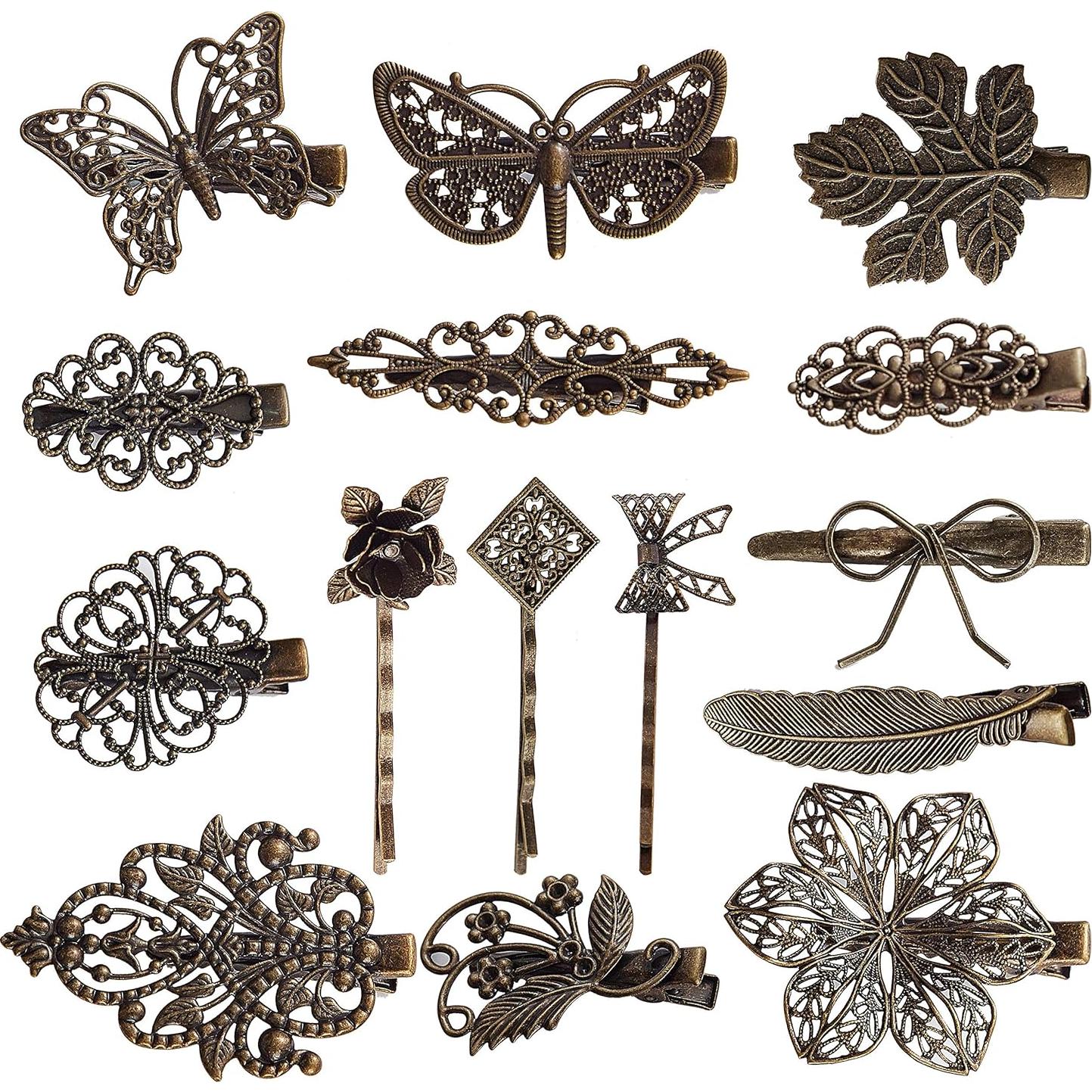 30 Clips de Pelo Decorativos de Metal Bronce Vintage - Globalsupplier
