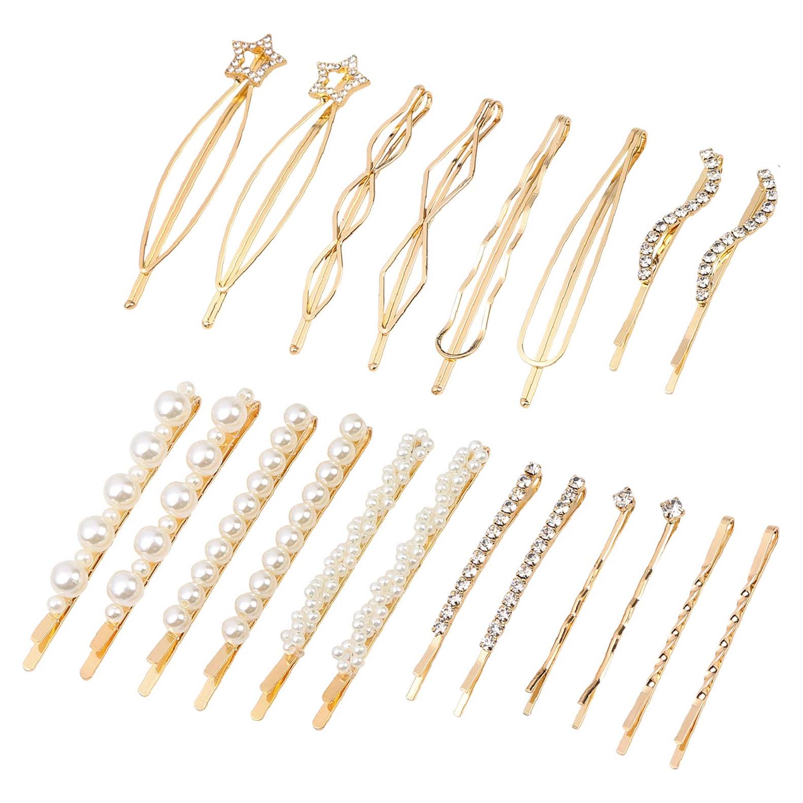 20 Horquillas Elegantes Folansy con Perlas y Rhinestone