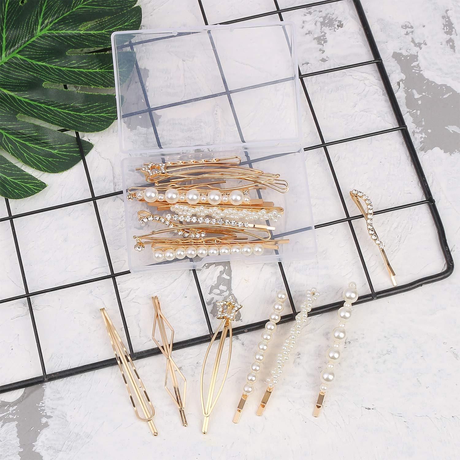 20 Horquillas Elegantes Folansy con Perlas y Rhinestone