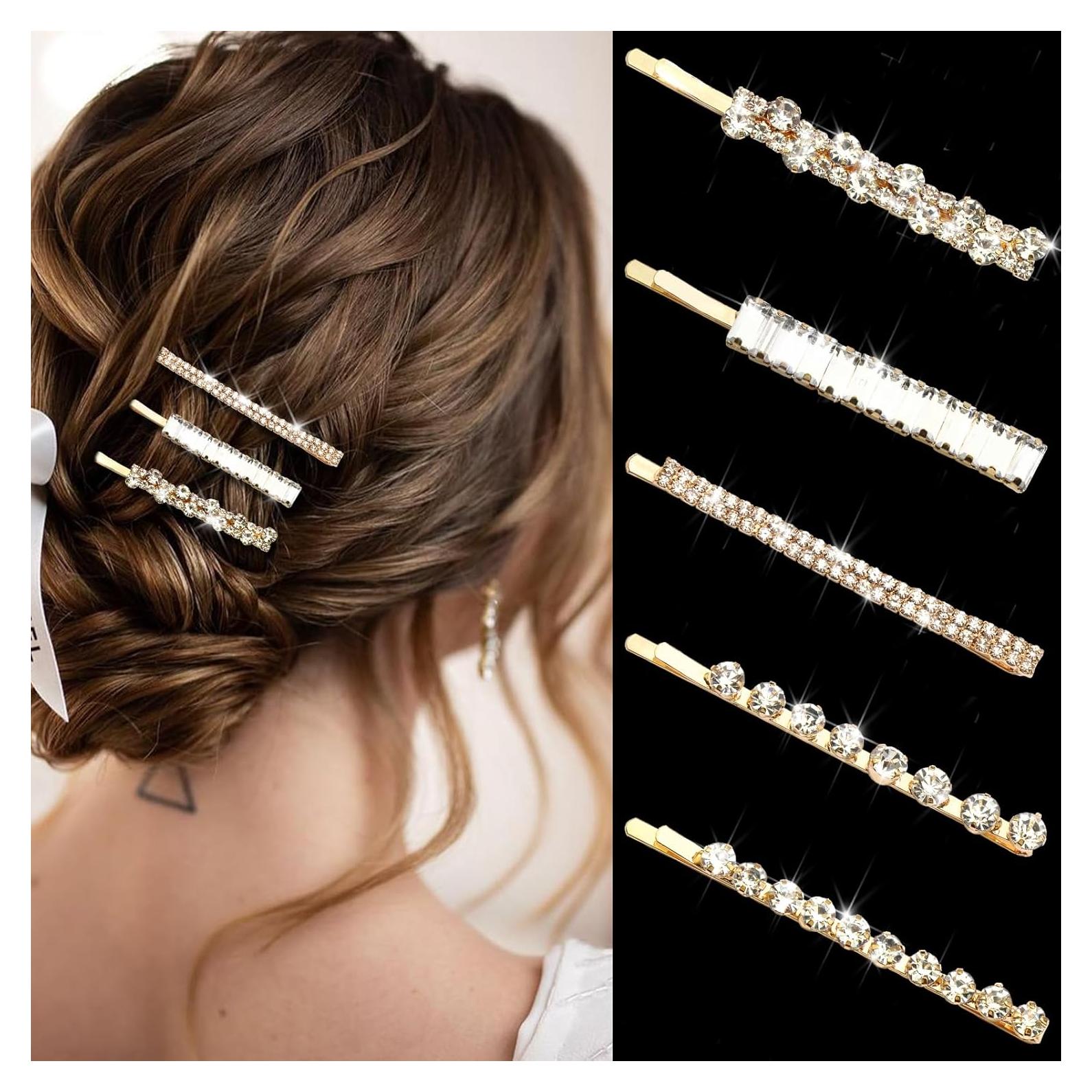 Pasadores de cabello dorados con strass VENOFEN - 5 piezas