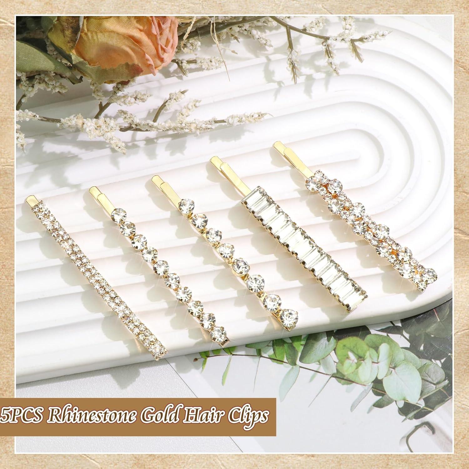 Pasadores de cabello dorados con strass VENOFEN - 5 piezas