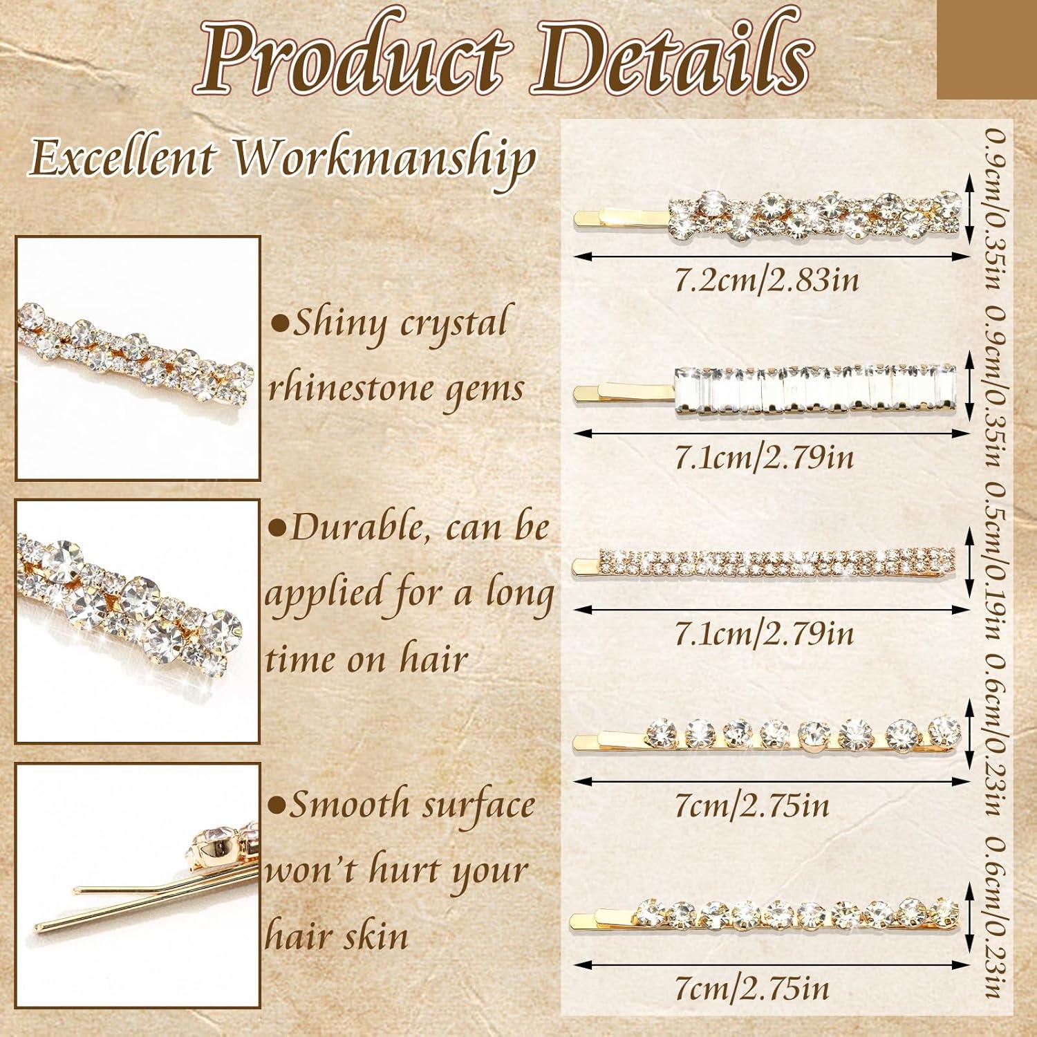 Pasadores de cabello dorados con strass VENOFEN - 5 piezas