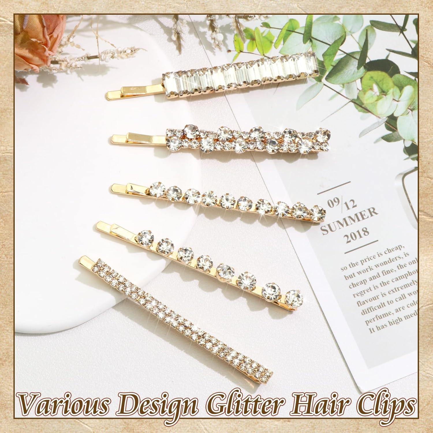 Pasadores de cabello dorados con strass VENOFEN - 5 piezas