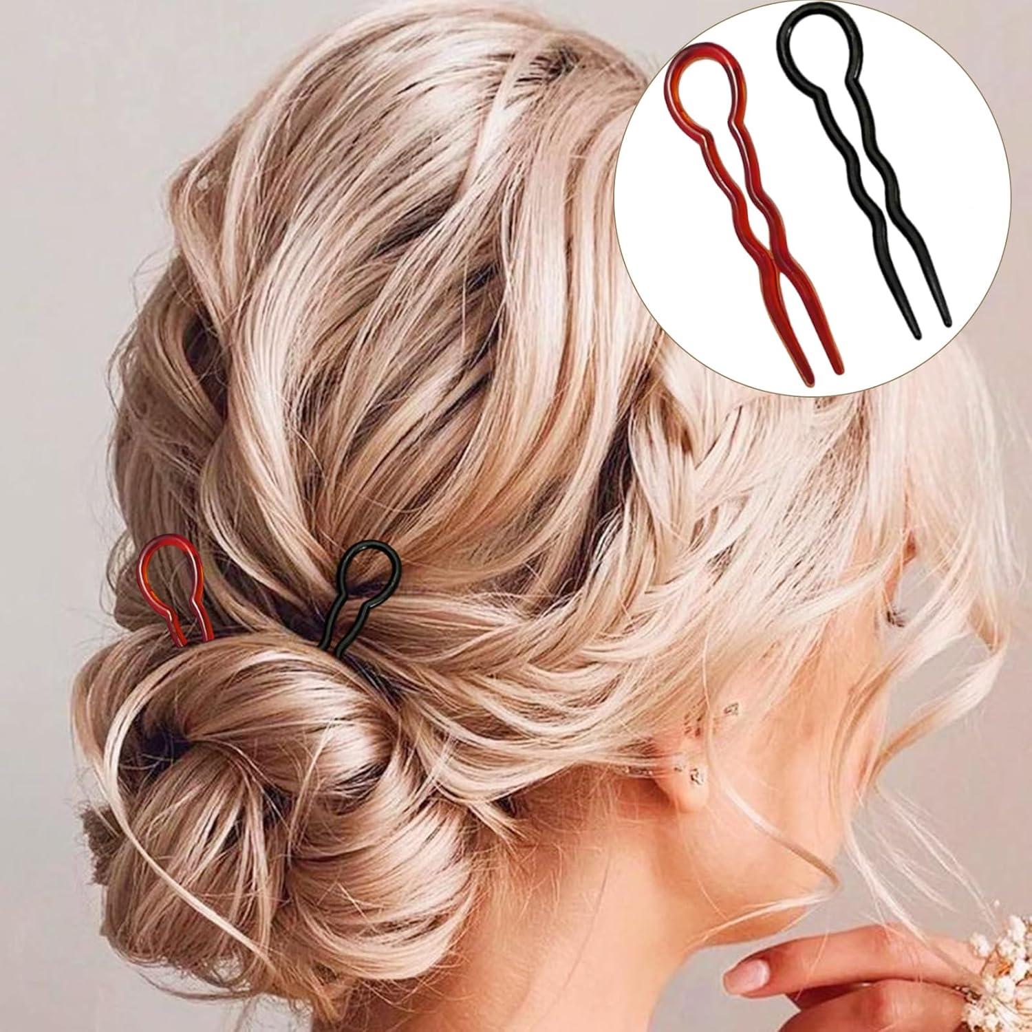 48 Horquillas en U Espiral SHEHARUHI para Peinados - Negro y Marrón