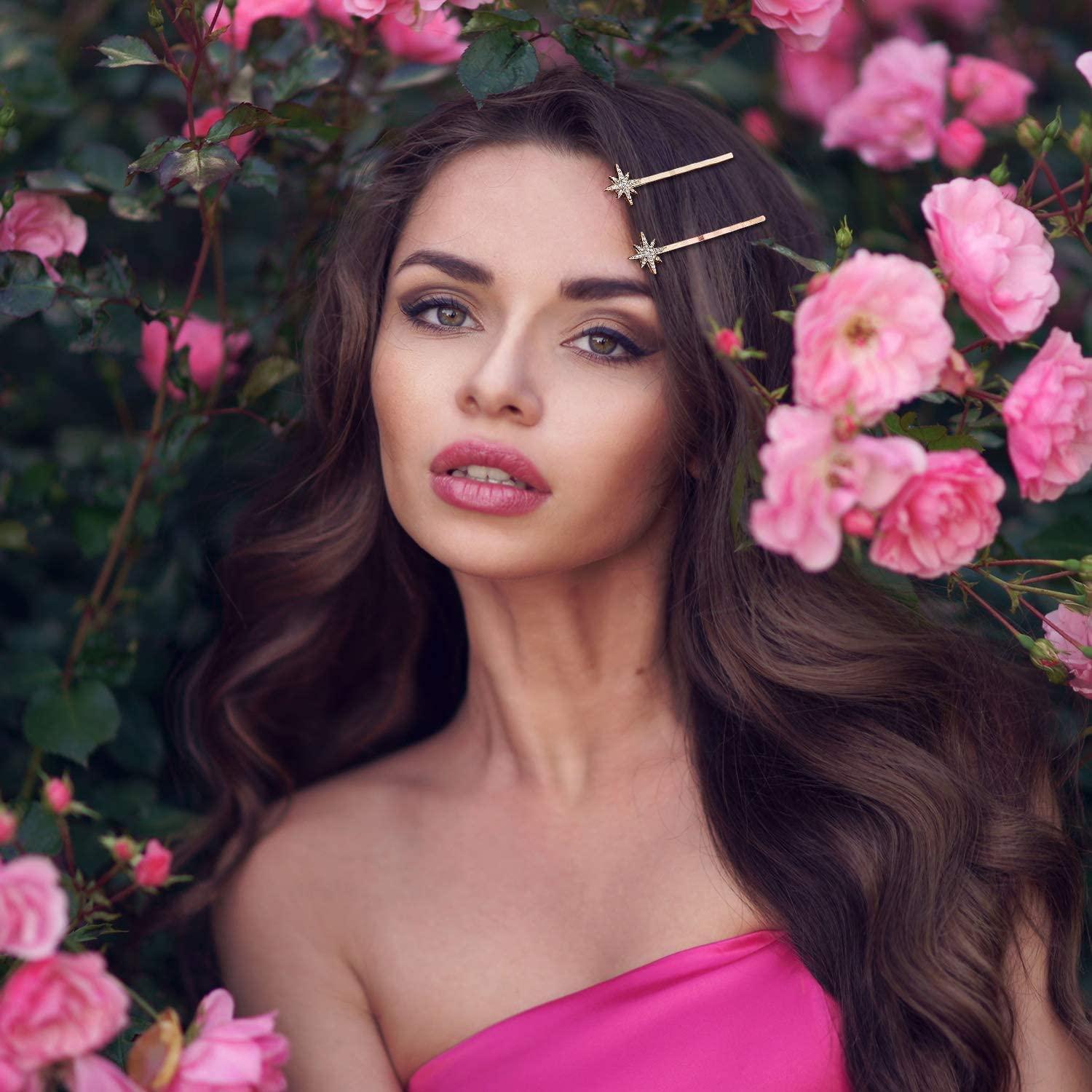 6 Clips para el Cabello Estrella y Luna mdgfge - Rhinestones