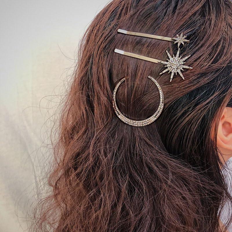 6 Clips para el Cabello Estrella y Luna mdgfge - Rhinestones