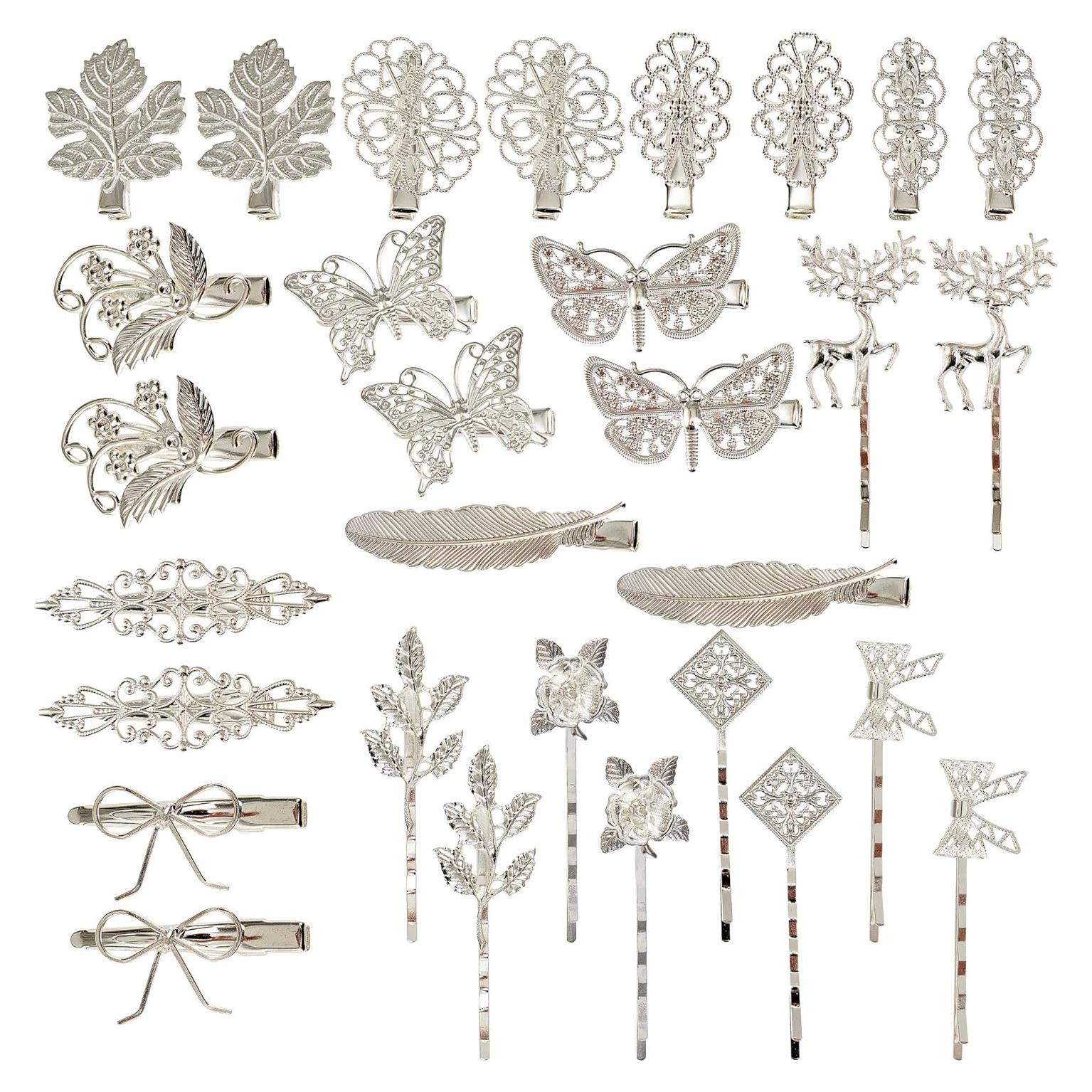 Paquete de 30 Clips de Pelo Retro Vintage Metal Plateado