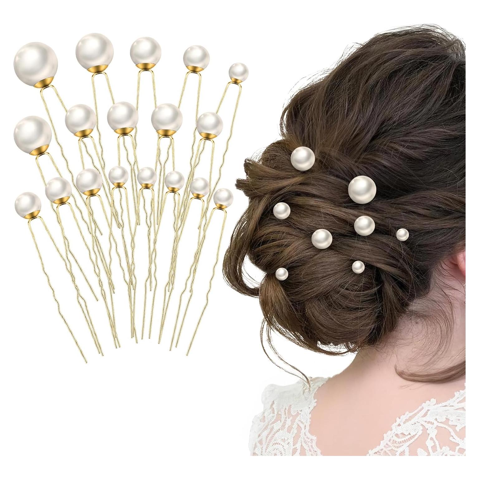 18 Horquillas de Perlas Doradas Dayofun para Boda y Eventos