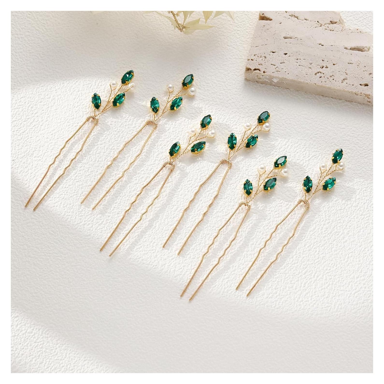 Horquillas de Strass Verde MOLATTA 6PCS Accesorios de Novia