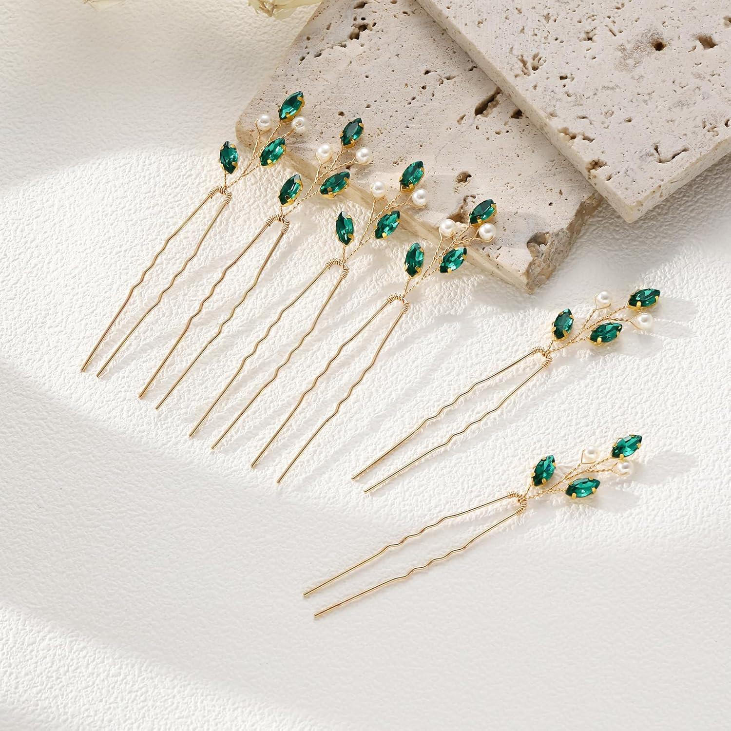 Horquillas de Strass Verde MOLATTA 6PCS Accesorios de Novia