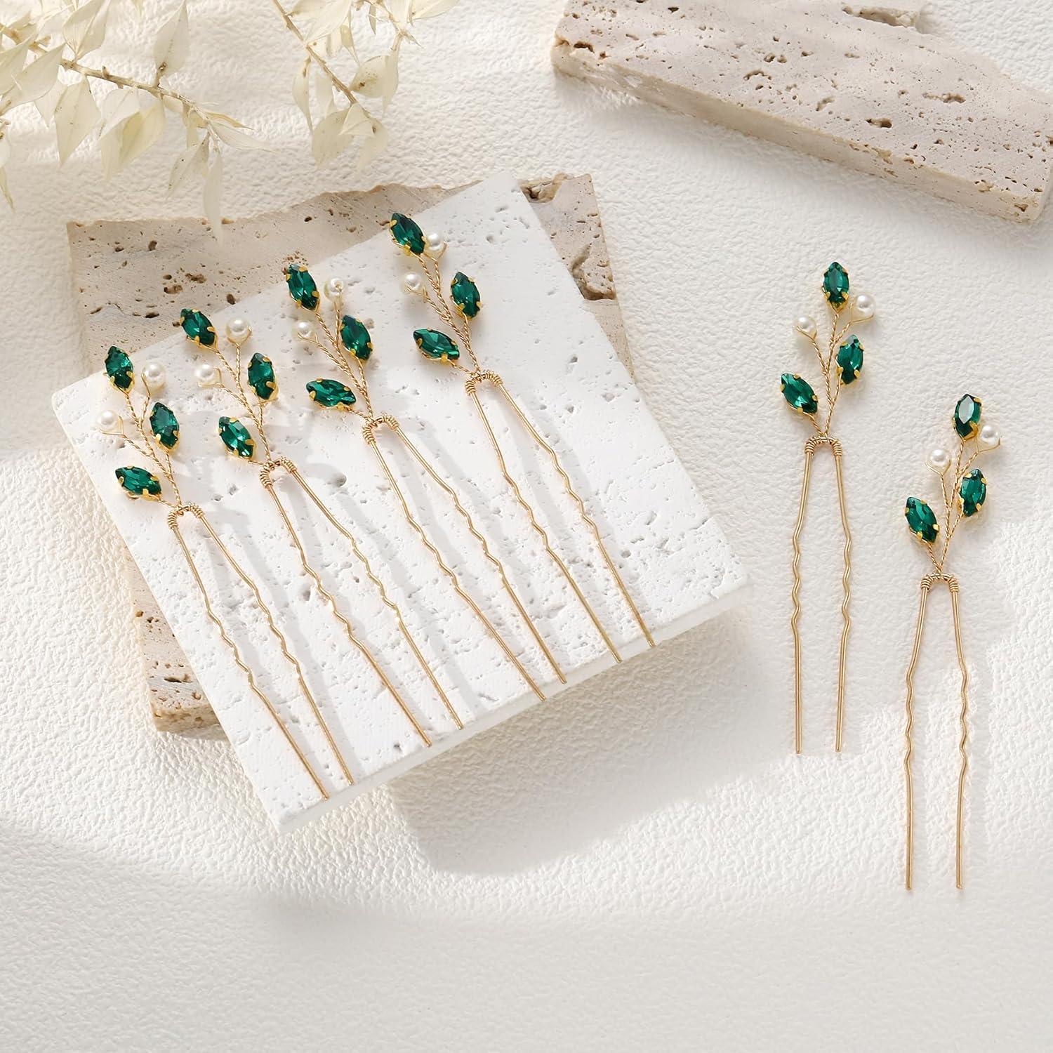 Horquillas de Strass Verde MOLATTA 6PCS Accesorios de Novia