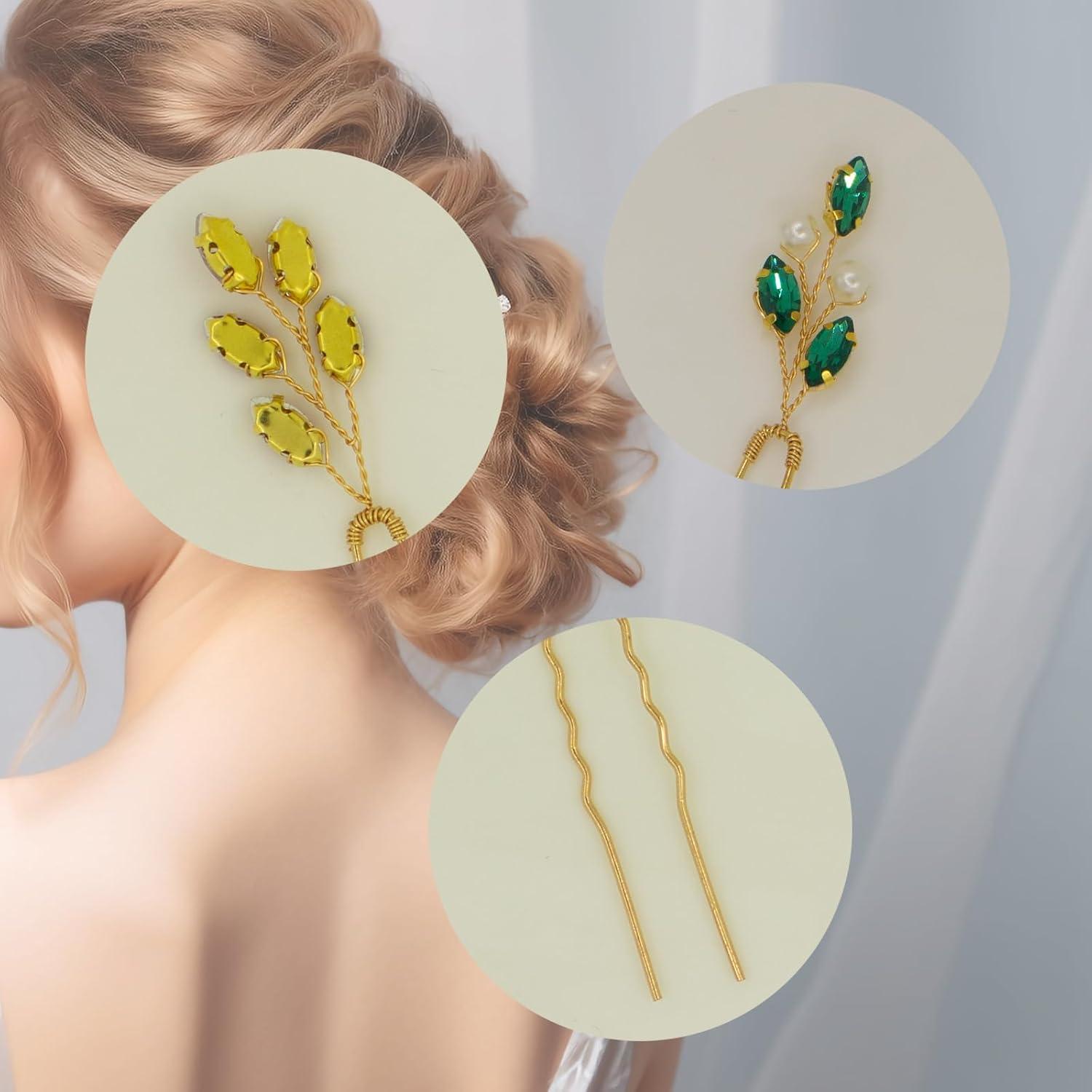 Horquillas de Strass Verde MOLATTA 6PCS Accesorios de Novia