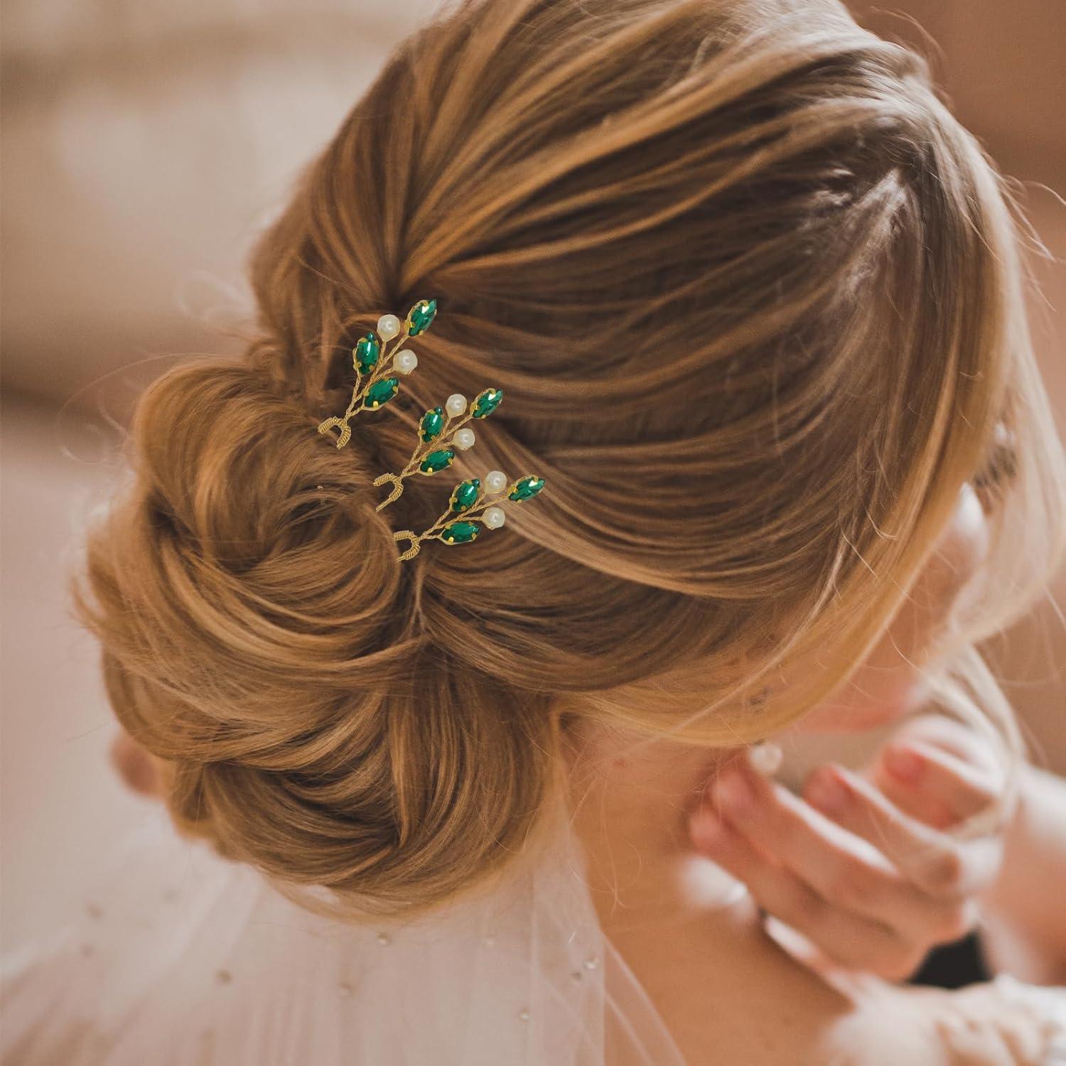 Horquillas de Strass Verde MOLATTA 6PCS Accesorios de Novia