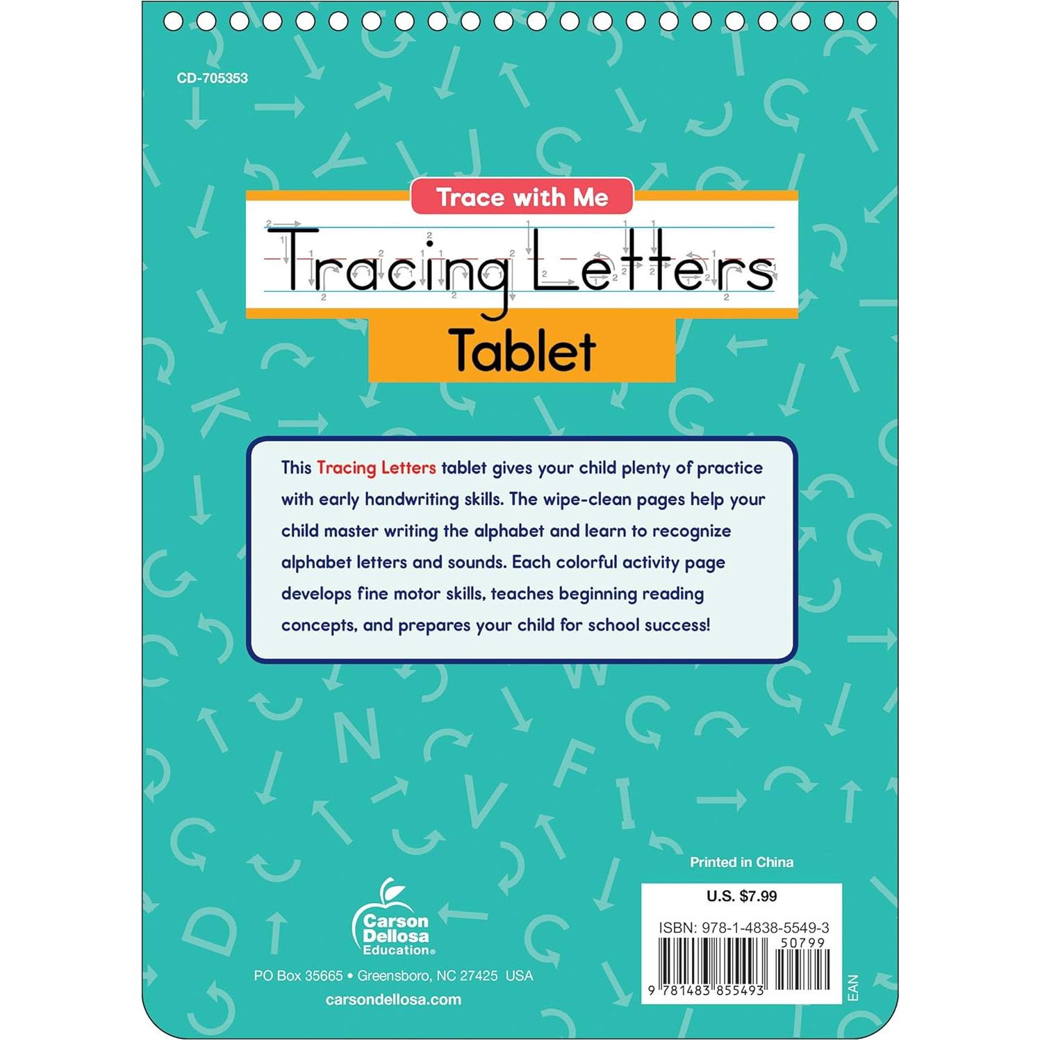 Carson Dellosa Trace With Me Letter Tracing Books for Kids Ages 3-5, Dry Erase Preschool Workbook, Learn to Write the Alphabet With Wipe Clean Handwriting Practice