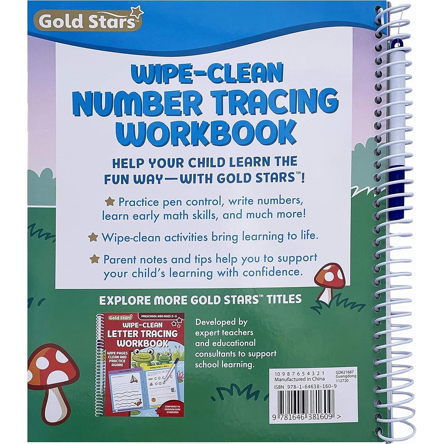 Wipe Clean Number Tracing Workbook for Preschool Kids Ages 3-5: Practice Pen Control, Numbers, Early Math Skills, Wipe Off Pen Included (Gold Star Series)