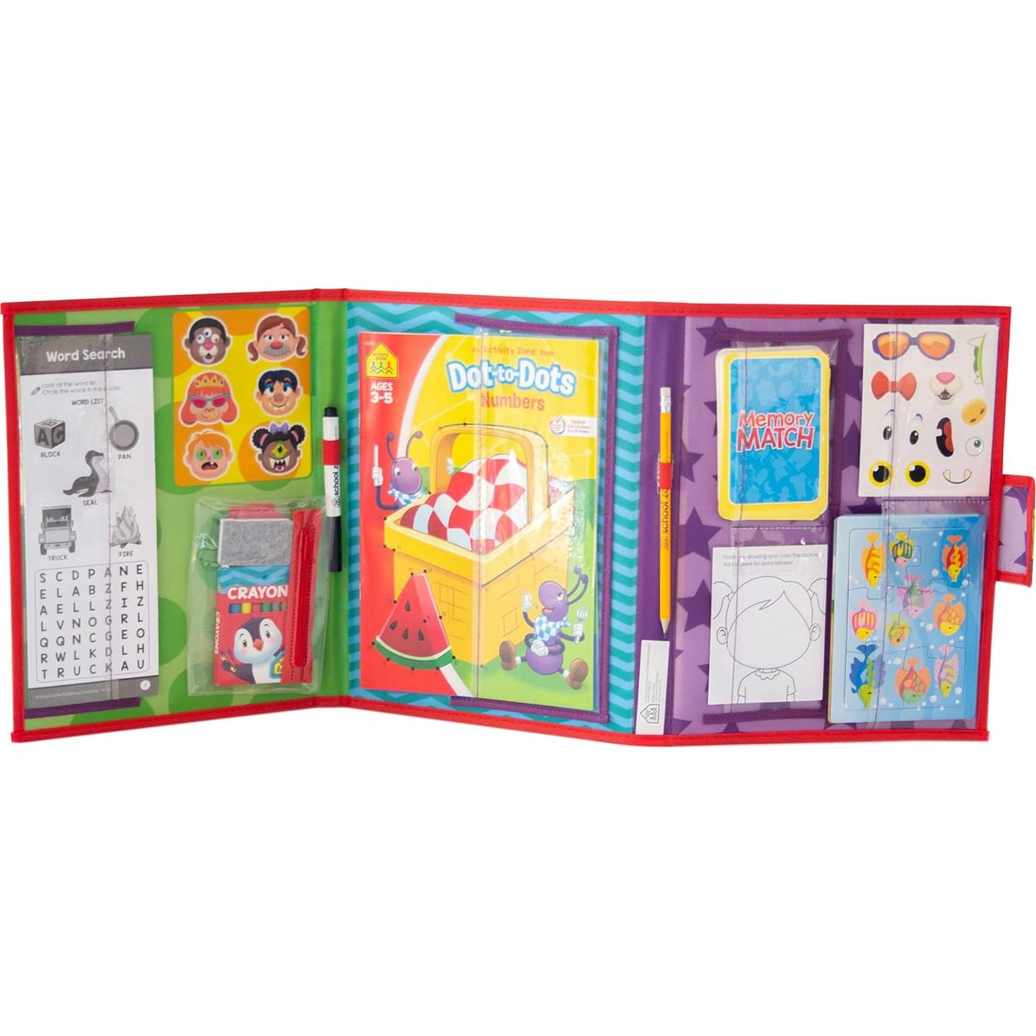 School Zone On The Go Activity Learning Playset: Pre-K, Preschool, Kindergarten, Workbooks, Flash Cards, Cut & Paste, Tracing, Mazes, Search & Find, Carrying Case, Pencil & Wipe-Clean Marker