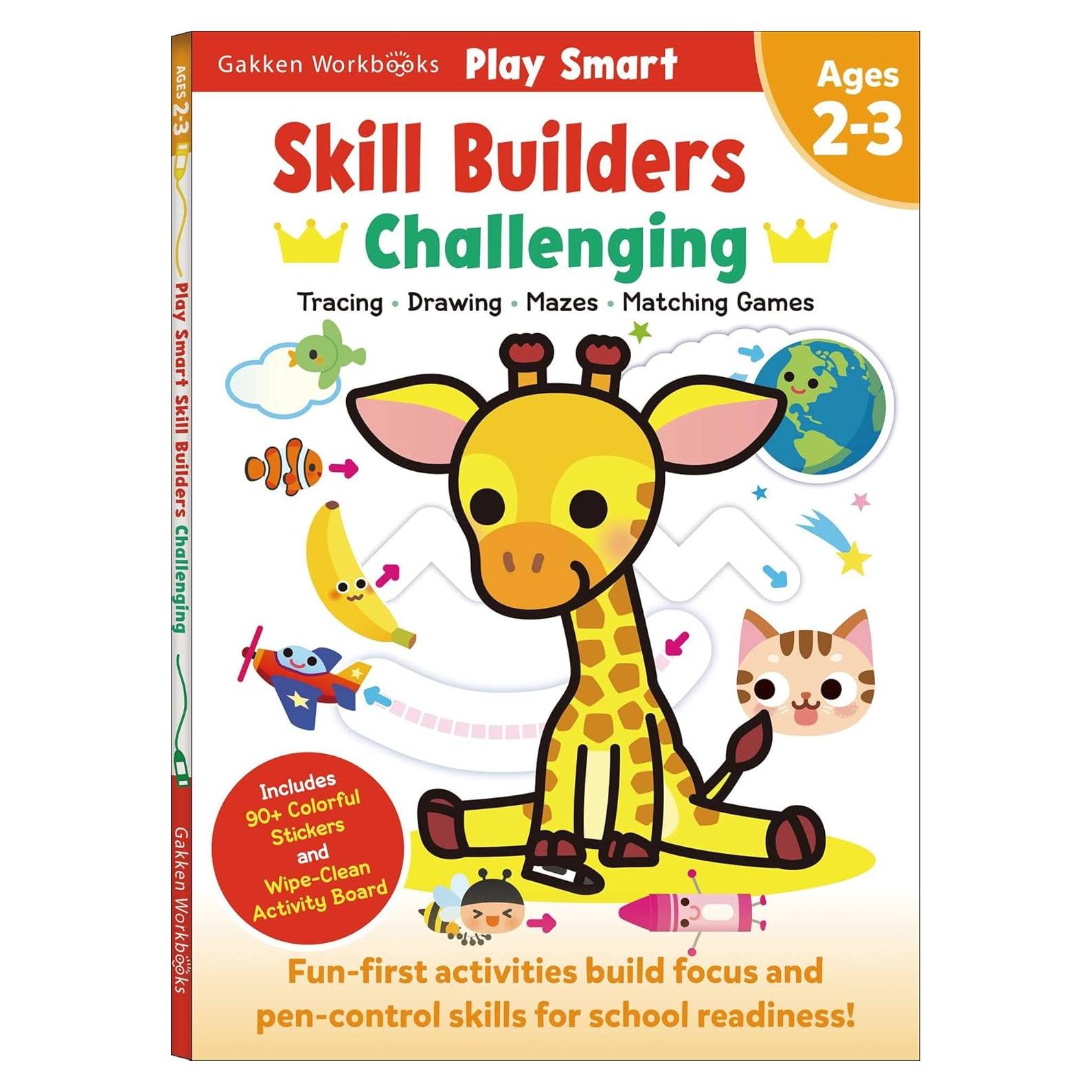 Play Smart Skill Builders: Challenging - Age 2-3: Pre-K Activity Workbook : Learn essential first skills: Tracing, Maze, Shapes, Numbers, Letters: 90+ Stickers: Wipe-Clean Activity-Board