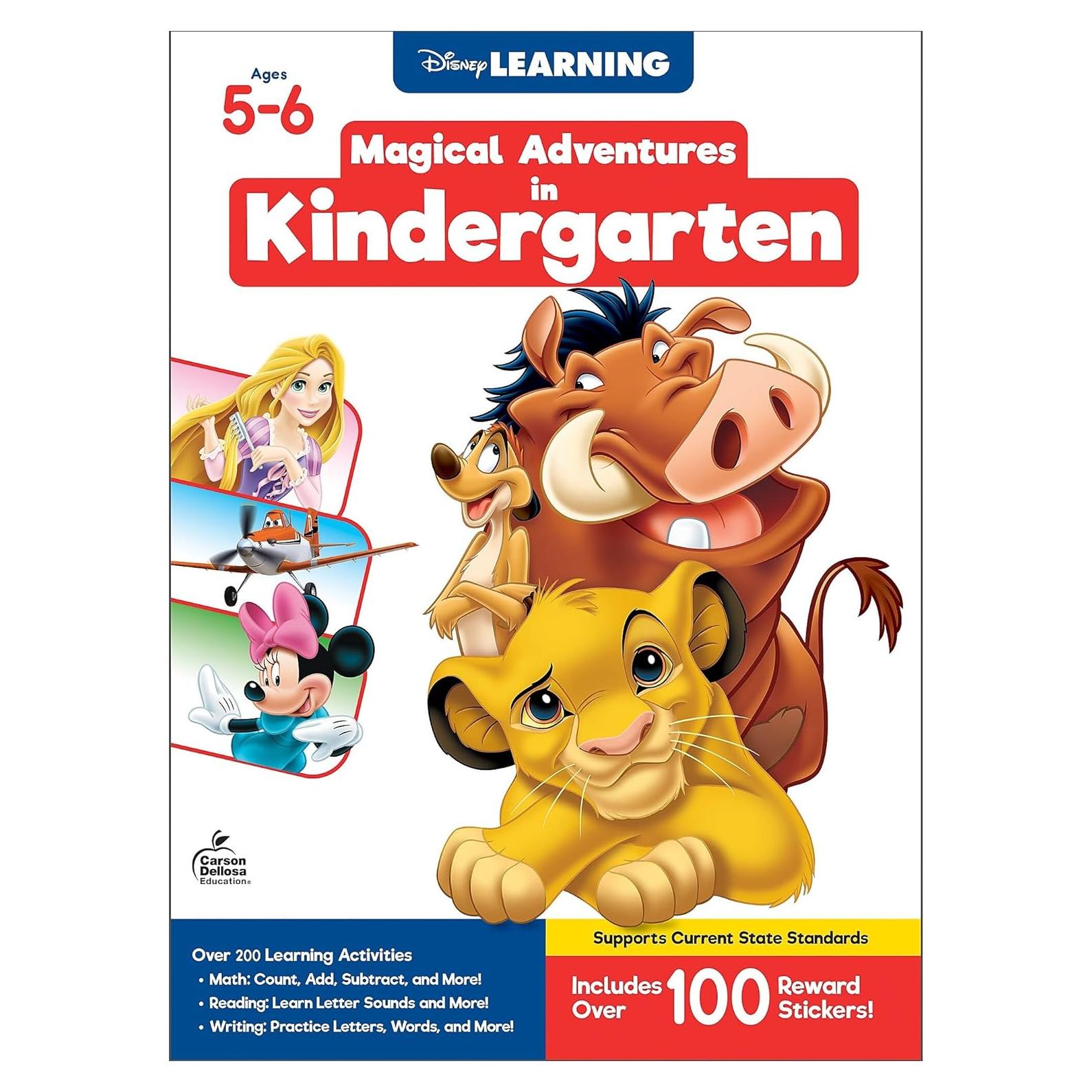 Disney Learning Magical Adventures in Kindergarten Workbooks, Math, Letter Recogntion, Reading Comprehension and Handwriting Practice, Lion King, Rapunzel, Mickey Mouse and Cars Kindergarten Workbooks