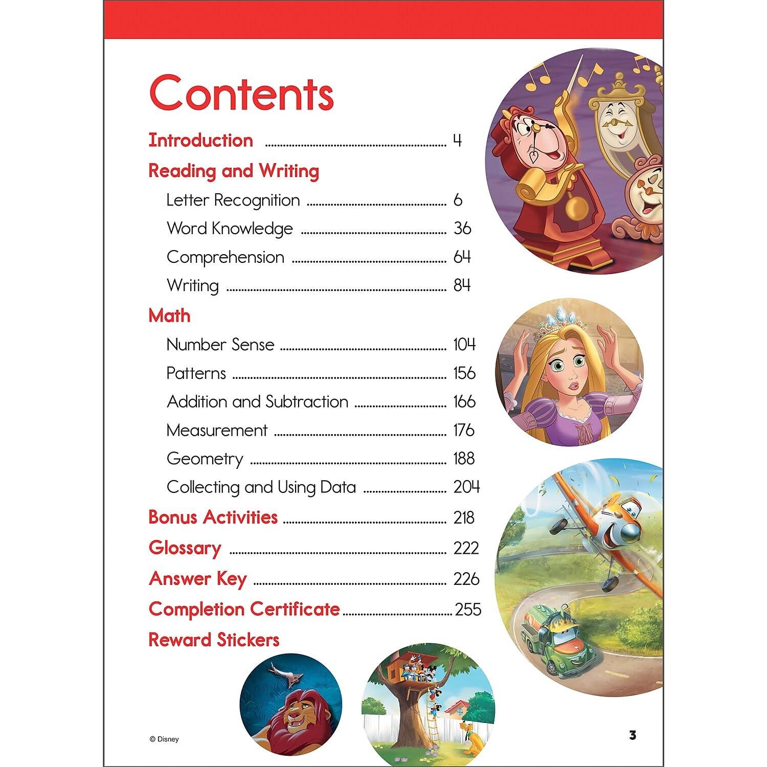 Disney Learning Magical Adventures in Kindergarten Workbooks, Math, Letter Recogntion, Reading Comprehension and Handwriting Practice, Lion King, Rapunzel, Mickey Mouse and Cars Kindergarten Workbooks