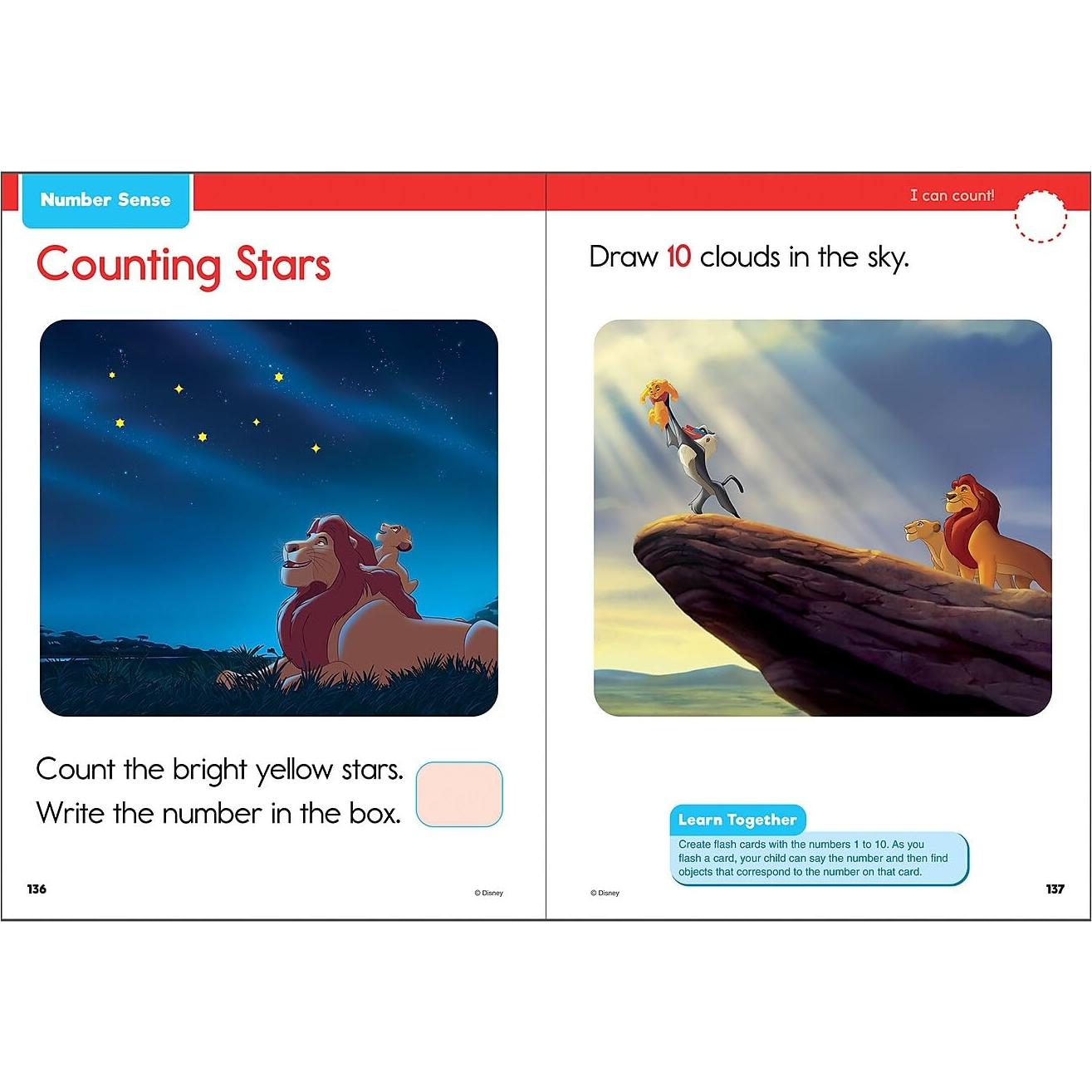 Disney Learning Magical Adventures in Kindergarten Workbooks, Math, Letter Recogntion, Reading Comprehension and Handwriting Practice, Lion King, Rapunzel, Mickey Mouse and Cars Kindergarten Workbooks