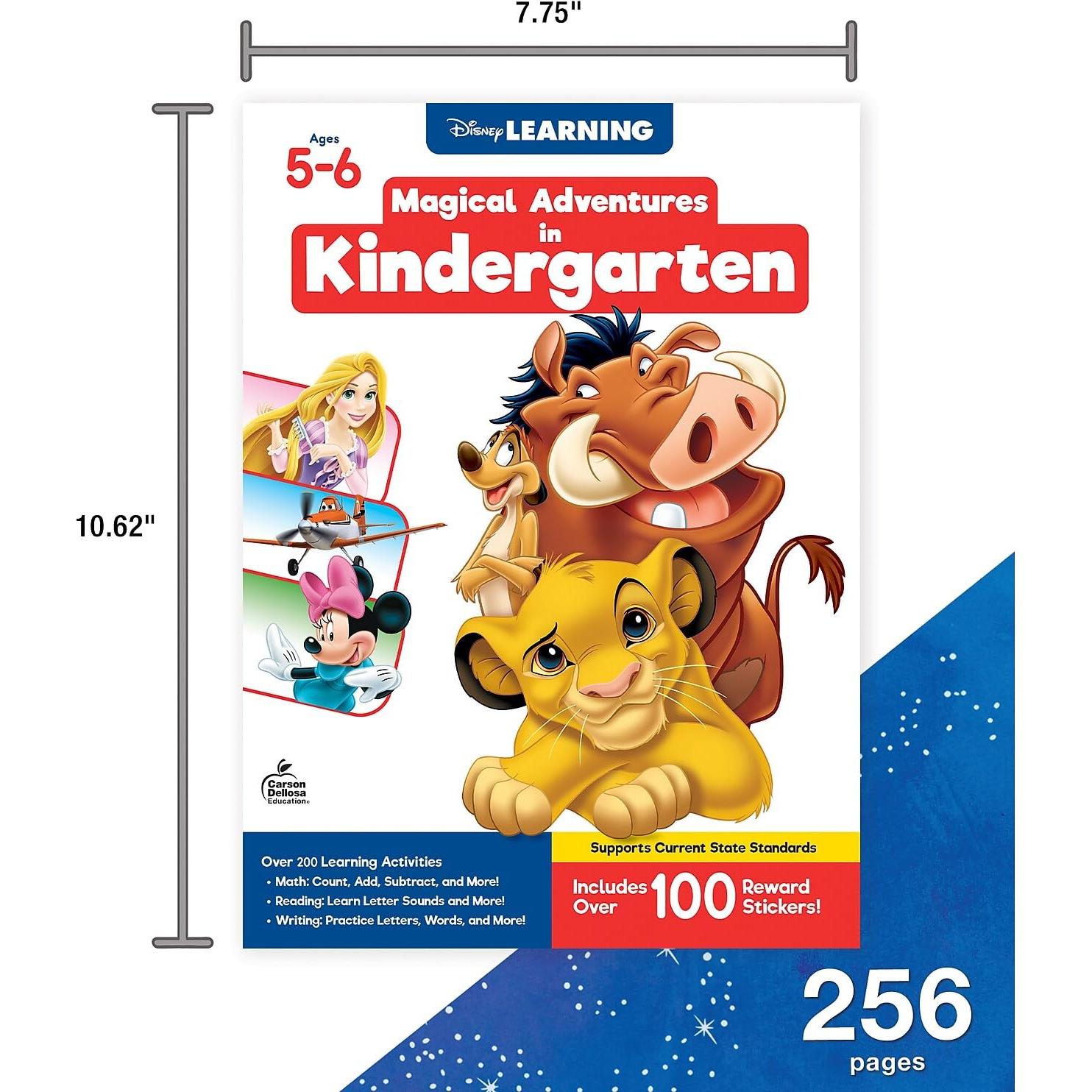 Disney Learning Magical Adventures in Kindergarten Workbooks, Math, Letter Recogntion, Reading Comprehension and Handwriting Practice, Lion King, Rapunzel, Mickey Mouse and Cars Kindergarten Workbooks
