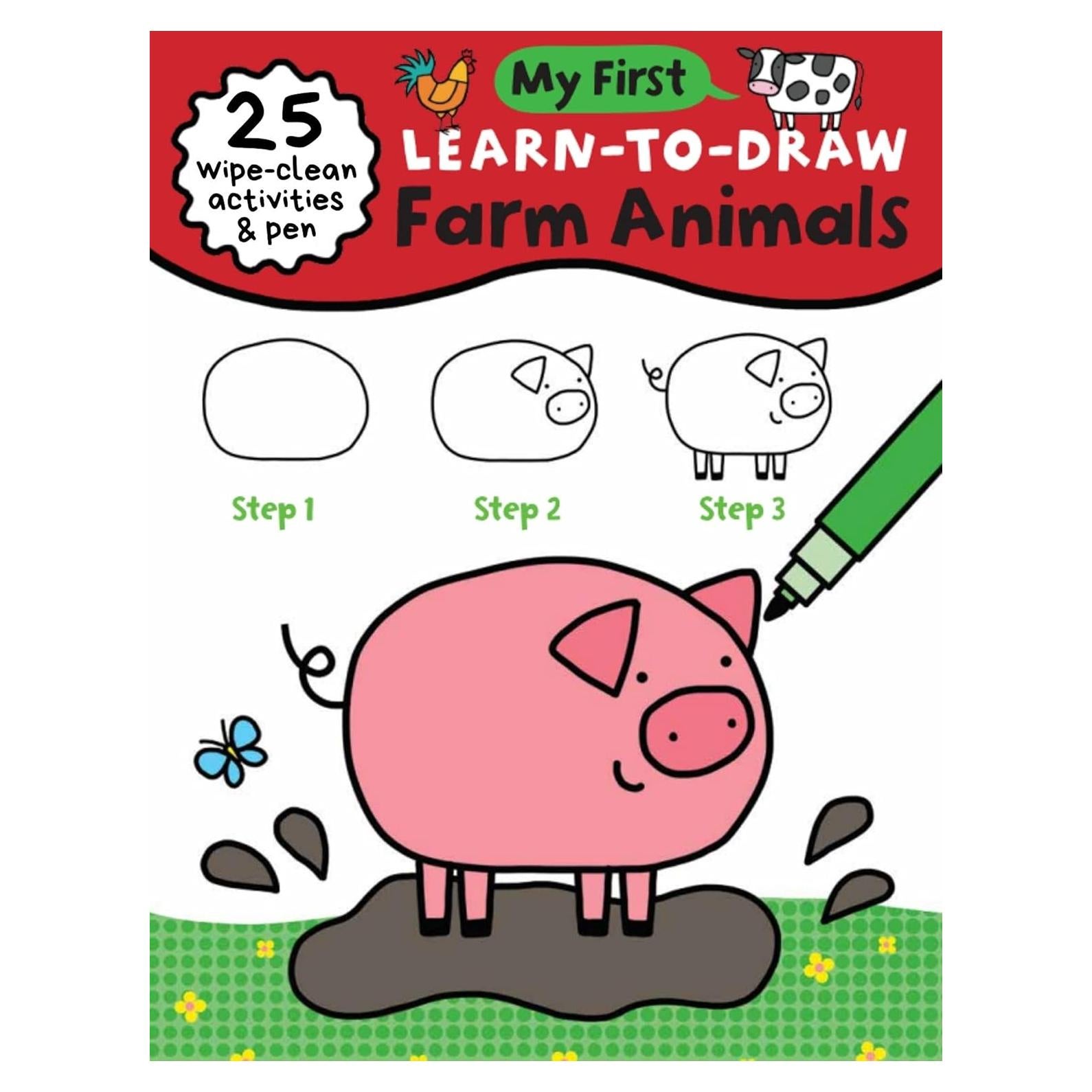My First Learn-To-Draw: Farm Animals: Coloring Book for Toddlers with 25 Wipe Clean Activities and Marker (My First Wipe Clean How-To-Draw)