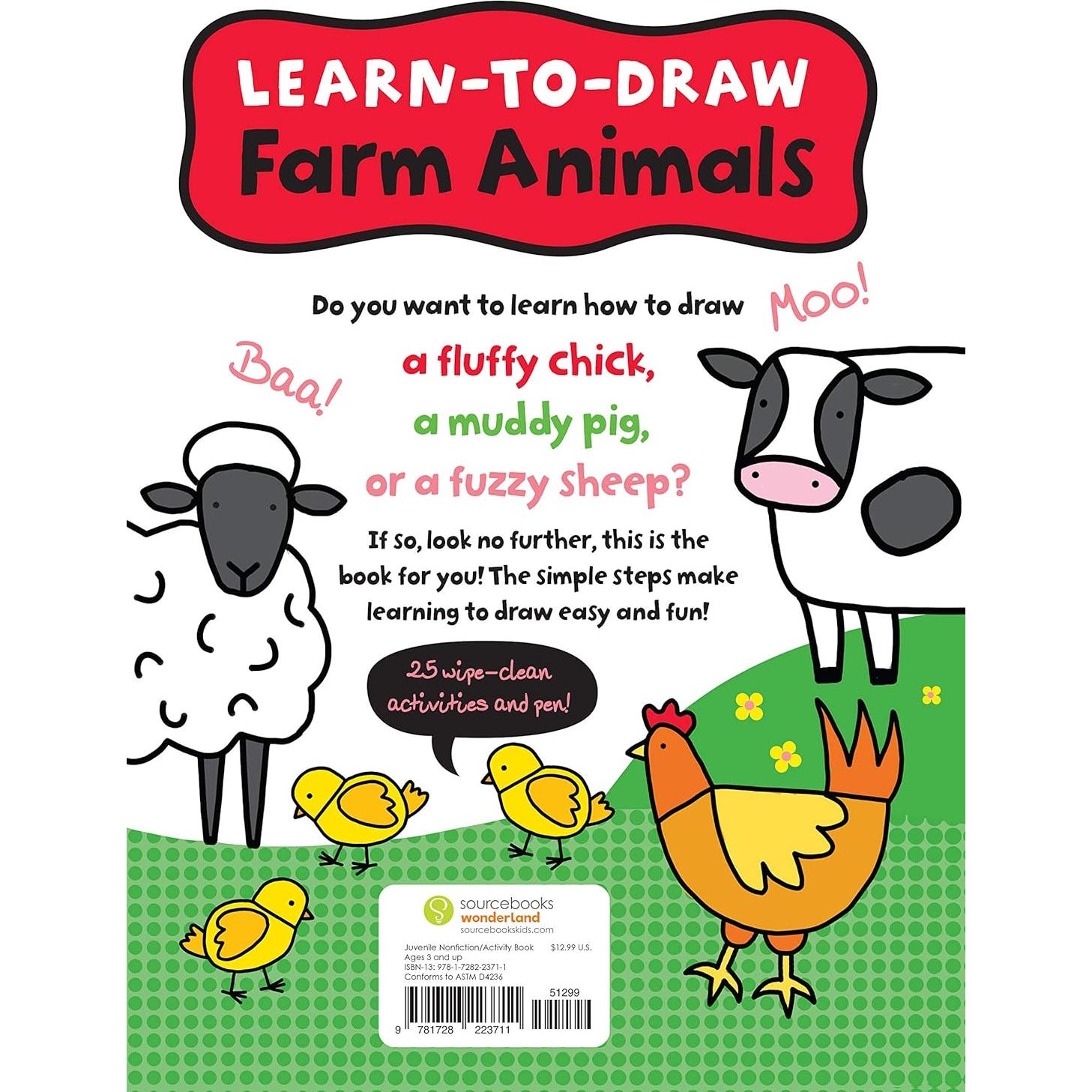 My First Learn-To-Draw: Farm Animals: Coloring Book for Toddlers with 25 Wipe Clean Activities and Marker (My First Wipe Clean How-To-Draw)
