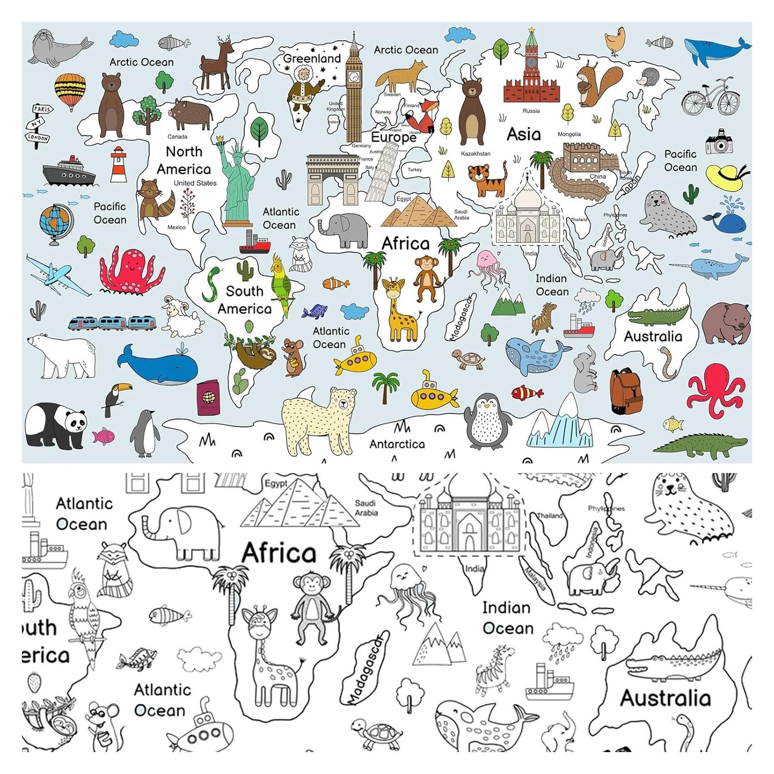 Póster Mapa Mundial para Colorear YiiiGoood 83x137 cm