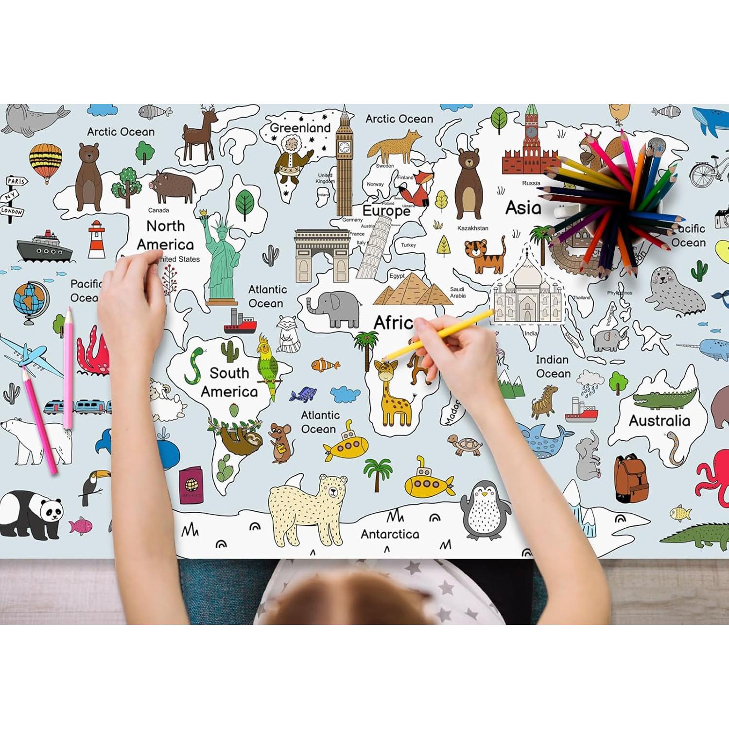 Póster Mapa Mundial para Colorear YiiiGoood 83x137 cm