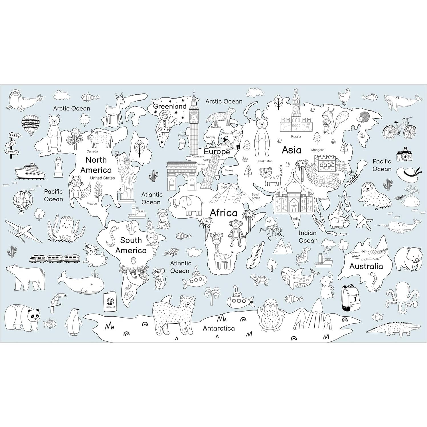 Póster Mapa Mundial para Colorear YiiiGoood 83x137 cm