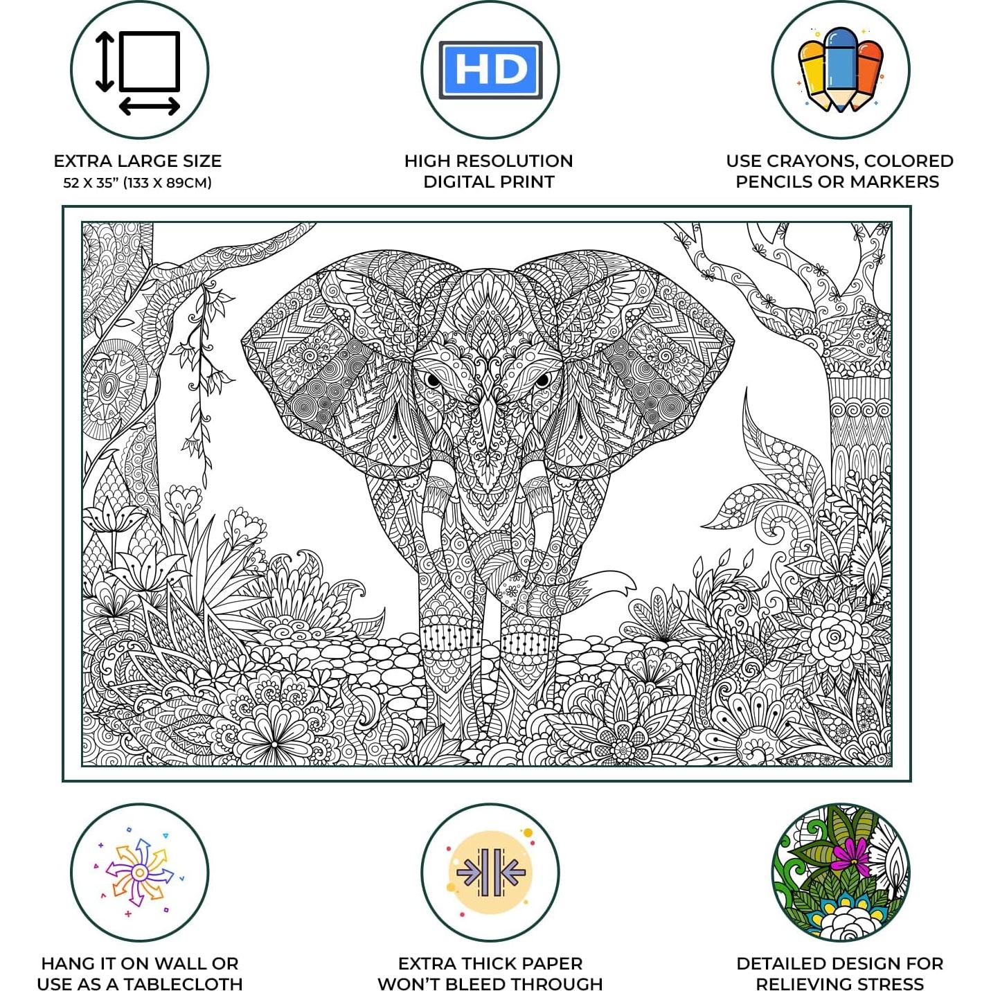 Póster para Colorear Elefante Dekali 132 x 89 cm Papel Grueso