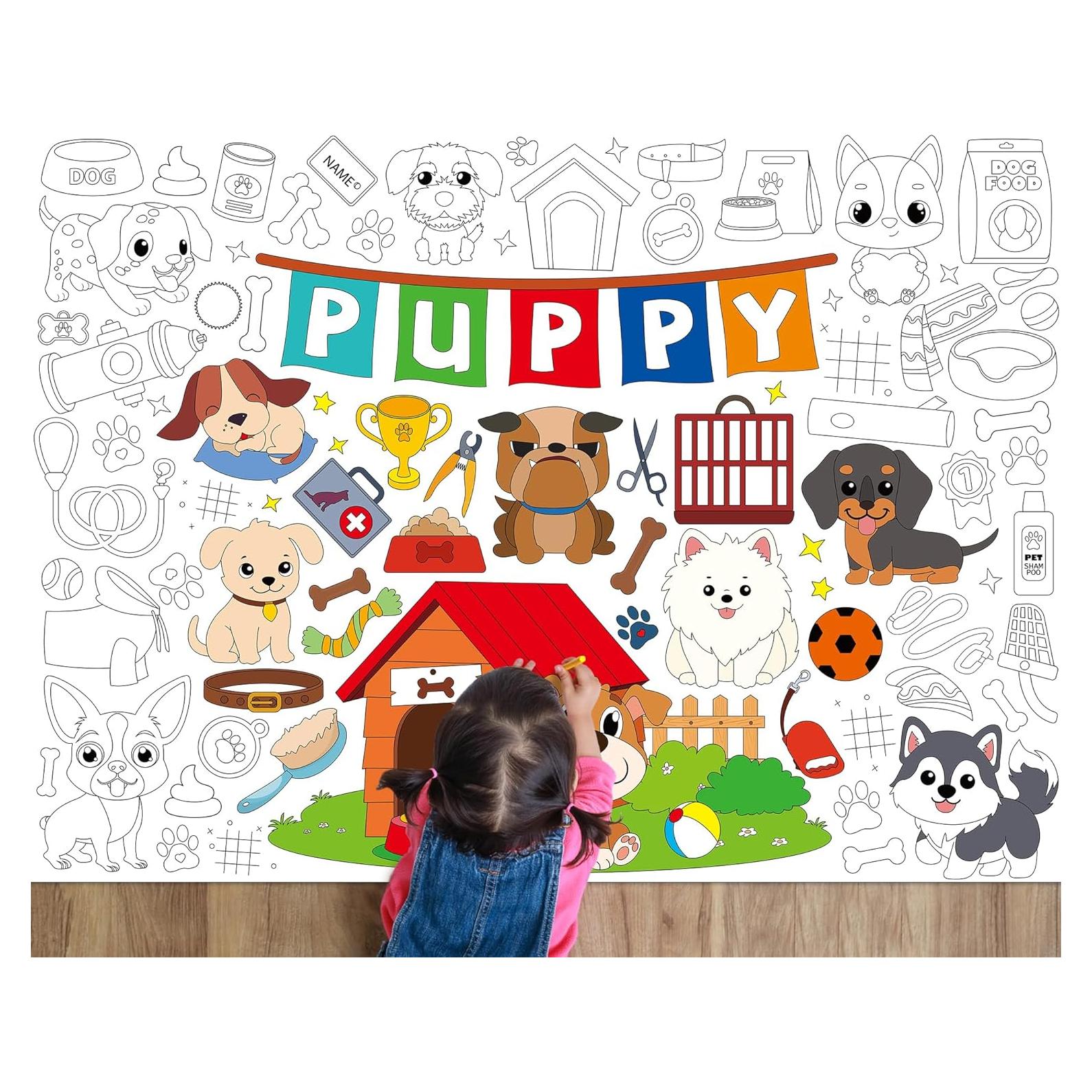 Póster Gigante para Colorear Cachorros Naozinebi 110x80 cm