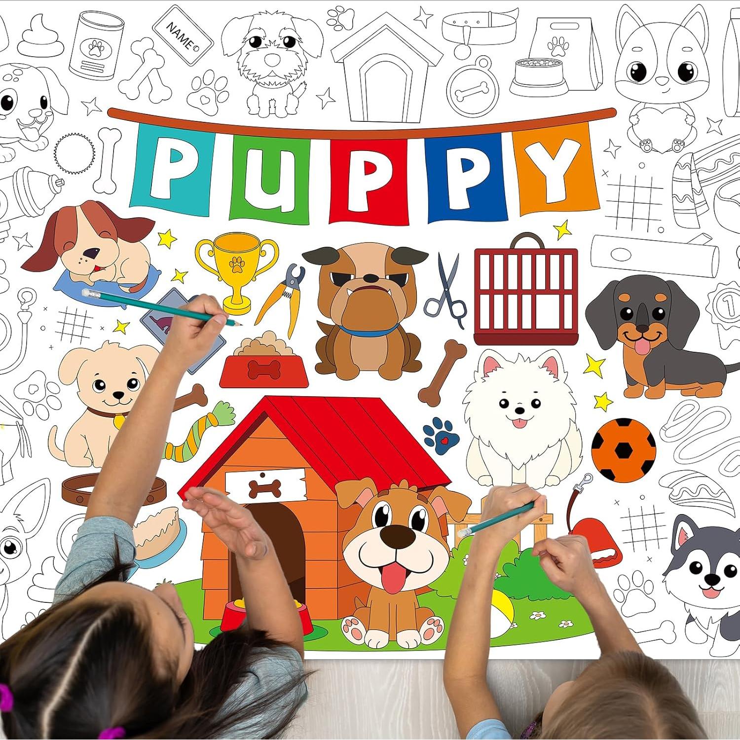 Póster Gigante para Colorear Cachorros Naozinebi 110x80 cm