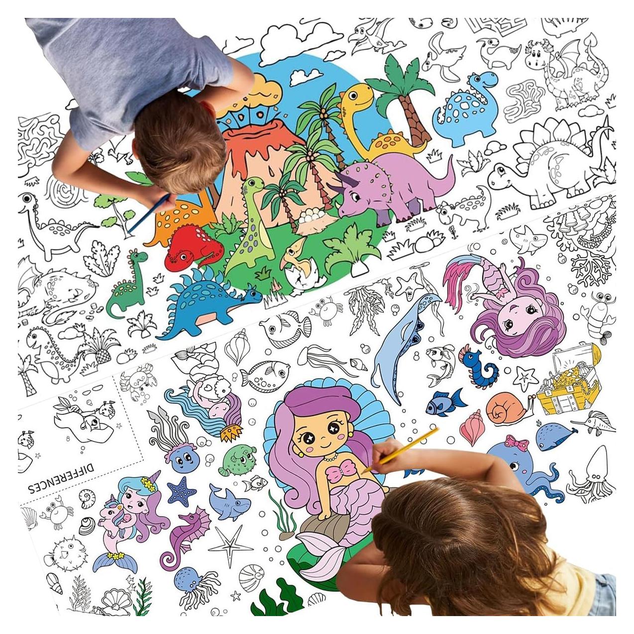 Póster Gigante para Colorear Toylin Sirena y Dinosaurio 178x81cm