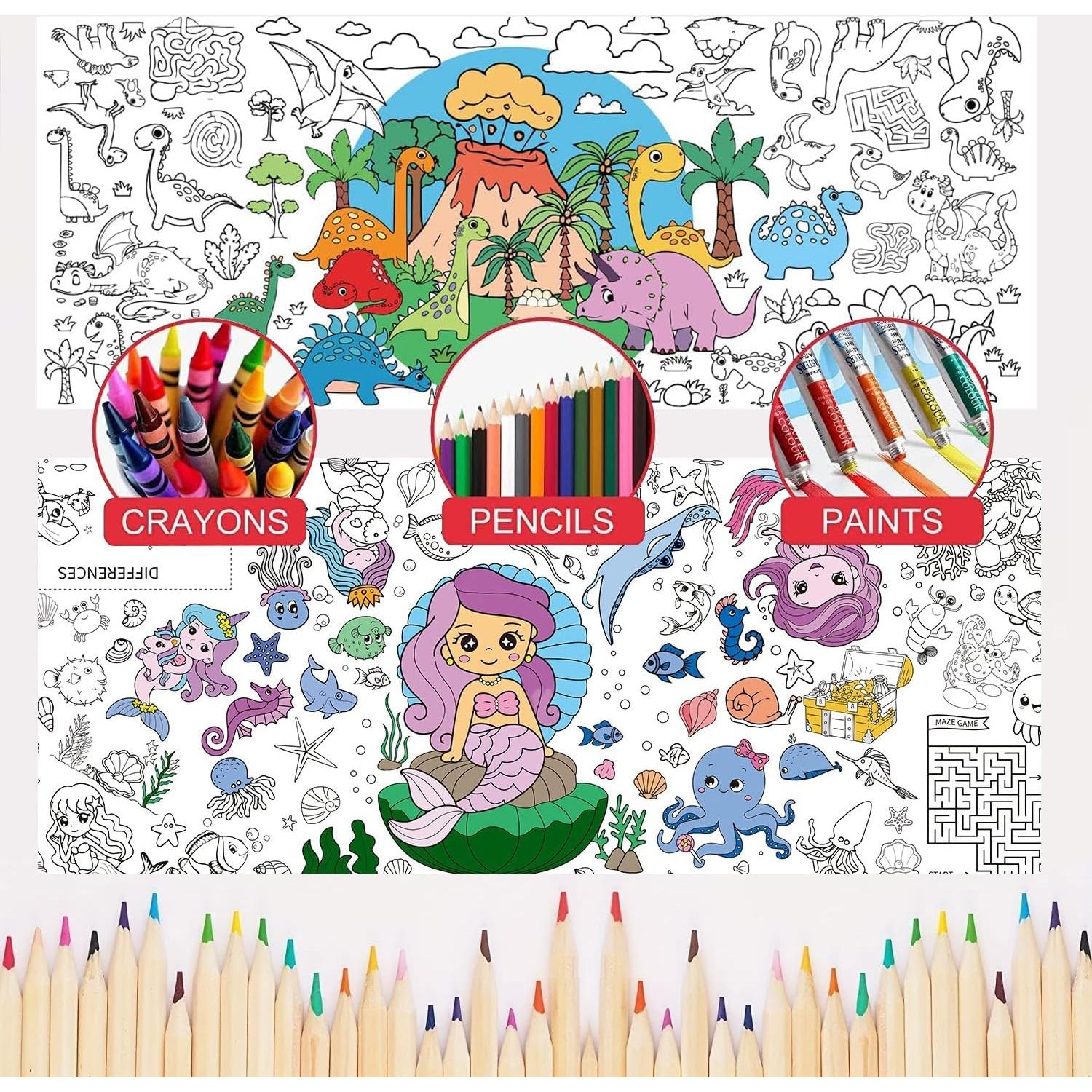 Póster Gigante para Colorear Toylin Sirena y Dinosaurio 178x81cm