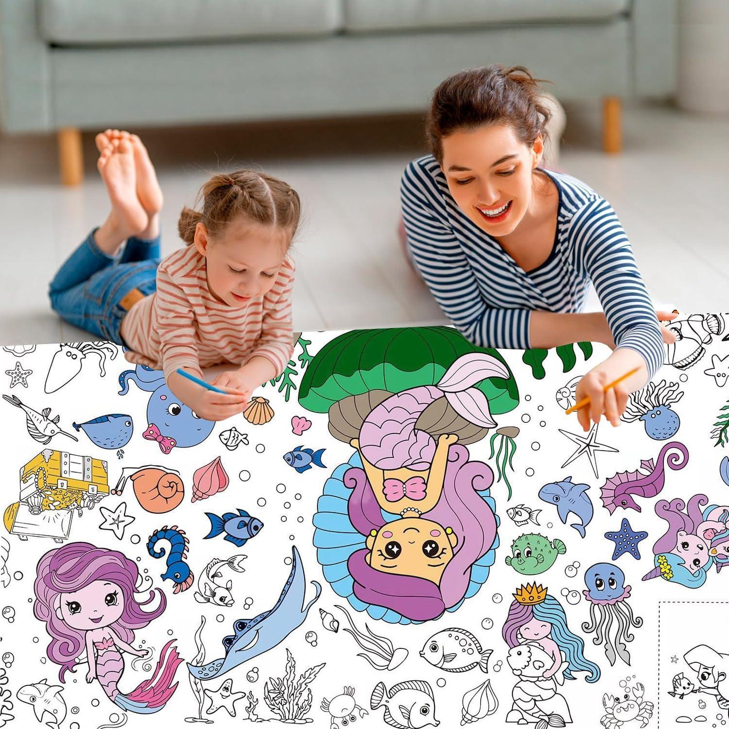 Póster Gigante para Colorear Toylin Sirena y Dinosaurio 178x81cm