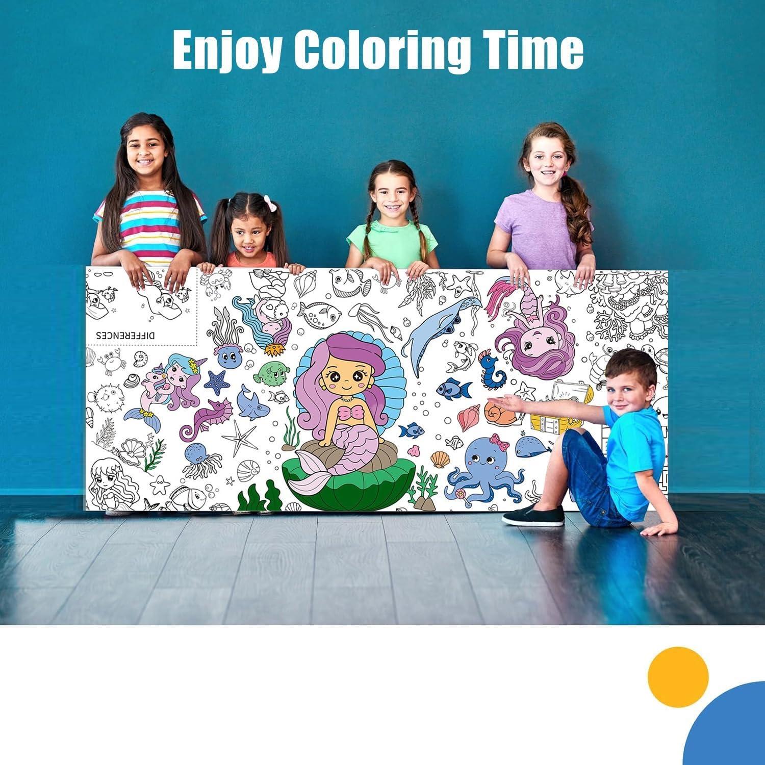 Póster Gigante para Colorear Toylin Sirena y Dinosaurio 178x81cm